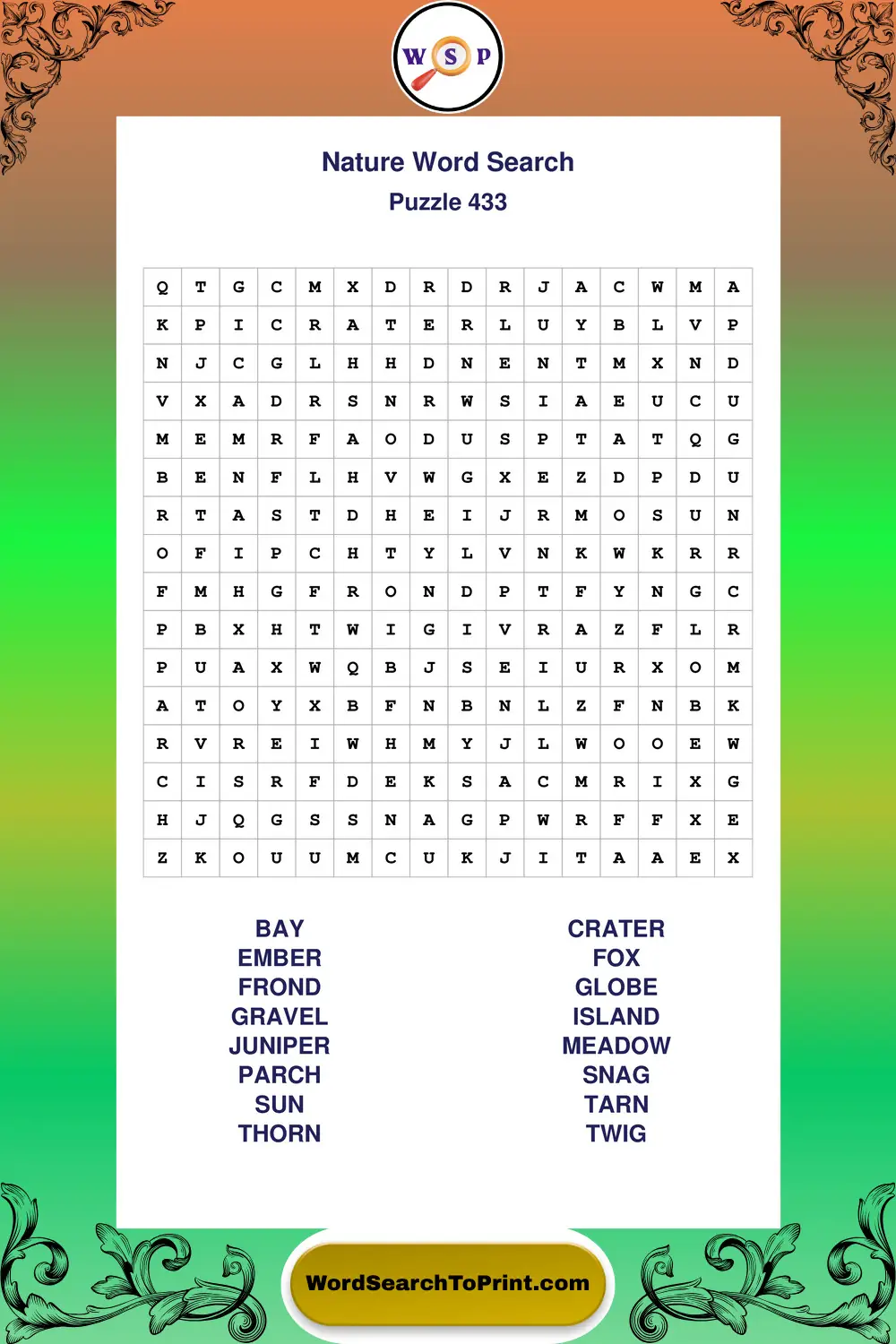 Nature Word Search Puzzle 433