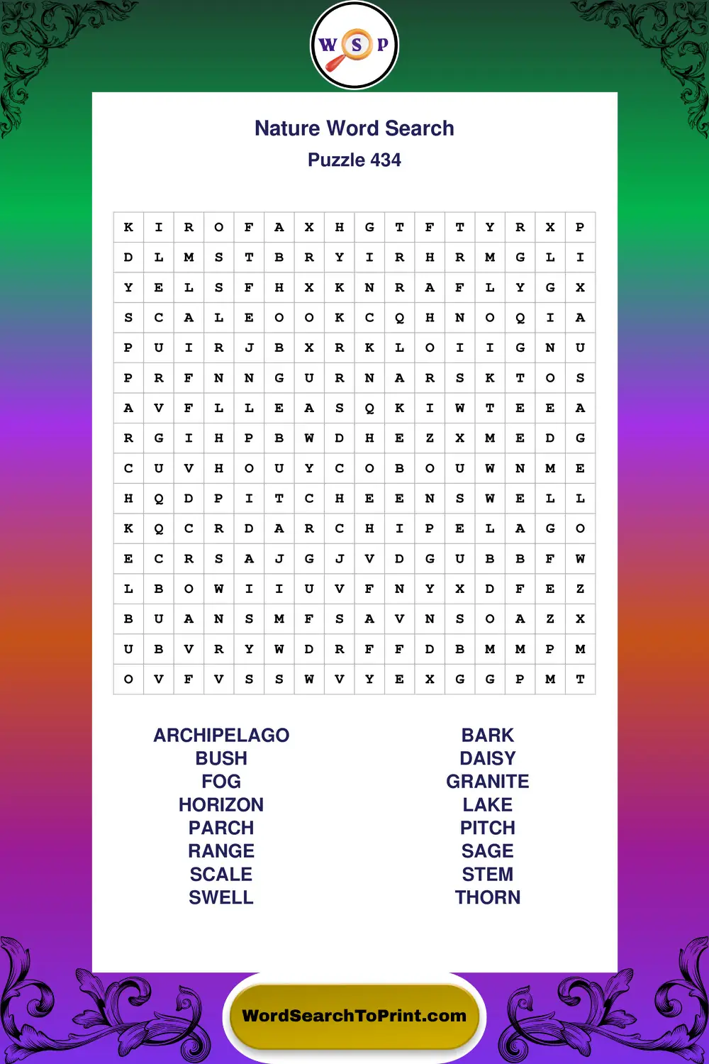 Nature Word Search Puzzle 434