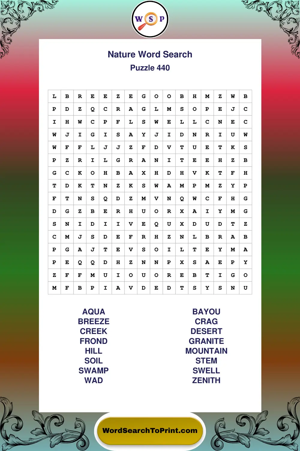 Nature Word Search Puzzle 440