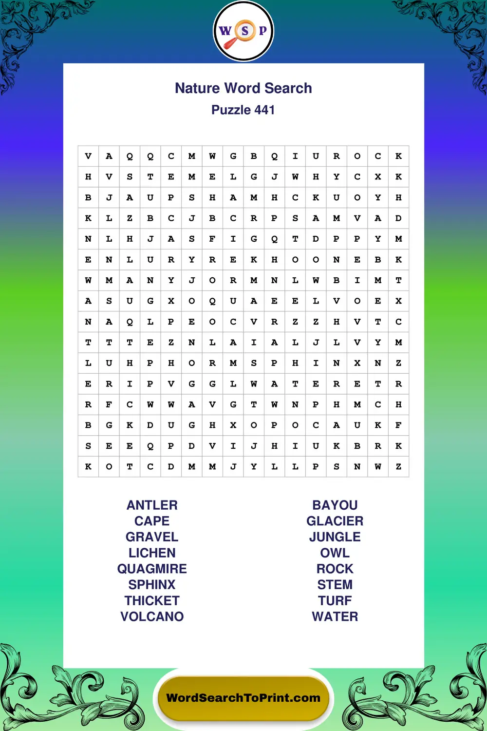 Nature Word Search Puzzle 441