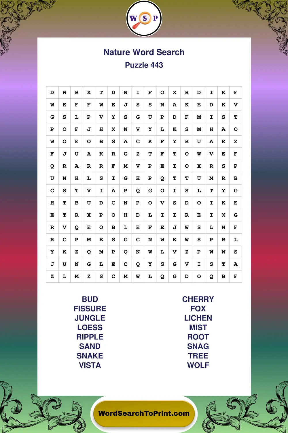Nature Word Search Puzzle 443