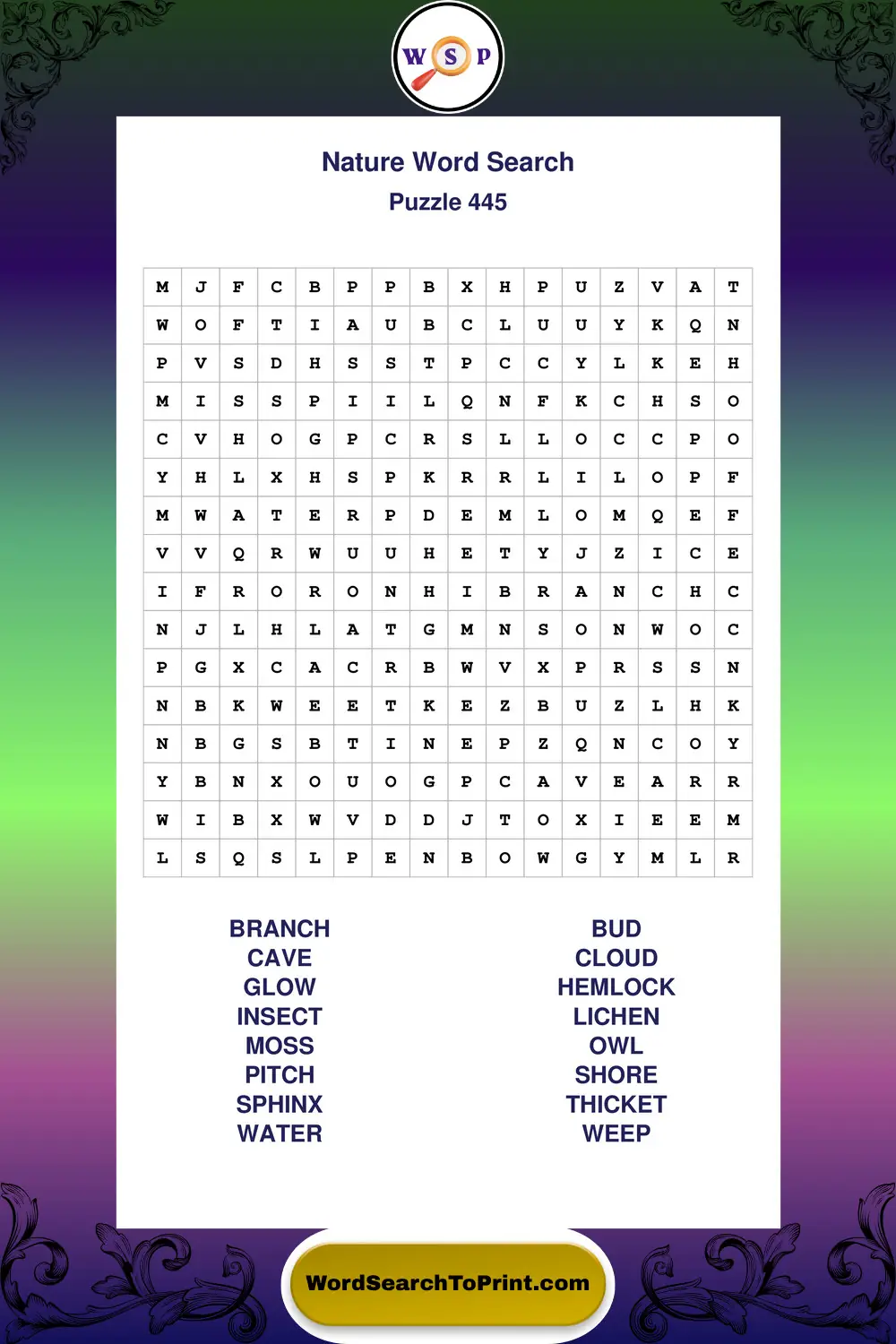 Nature Word Search Puzzle 445