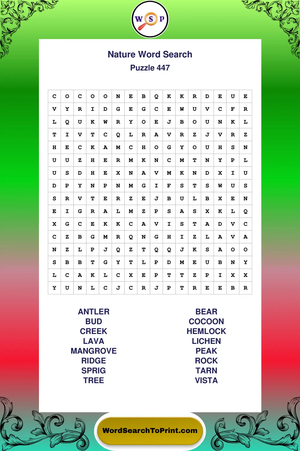 Nature Word Search Puzzle 447