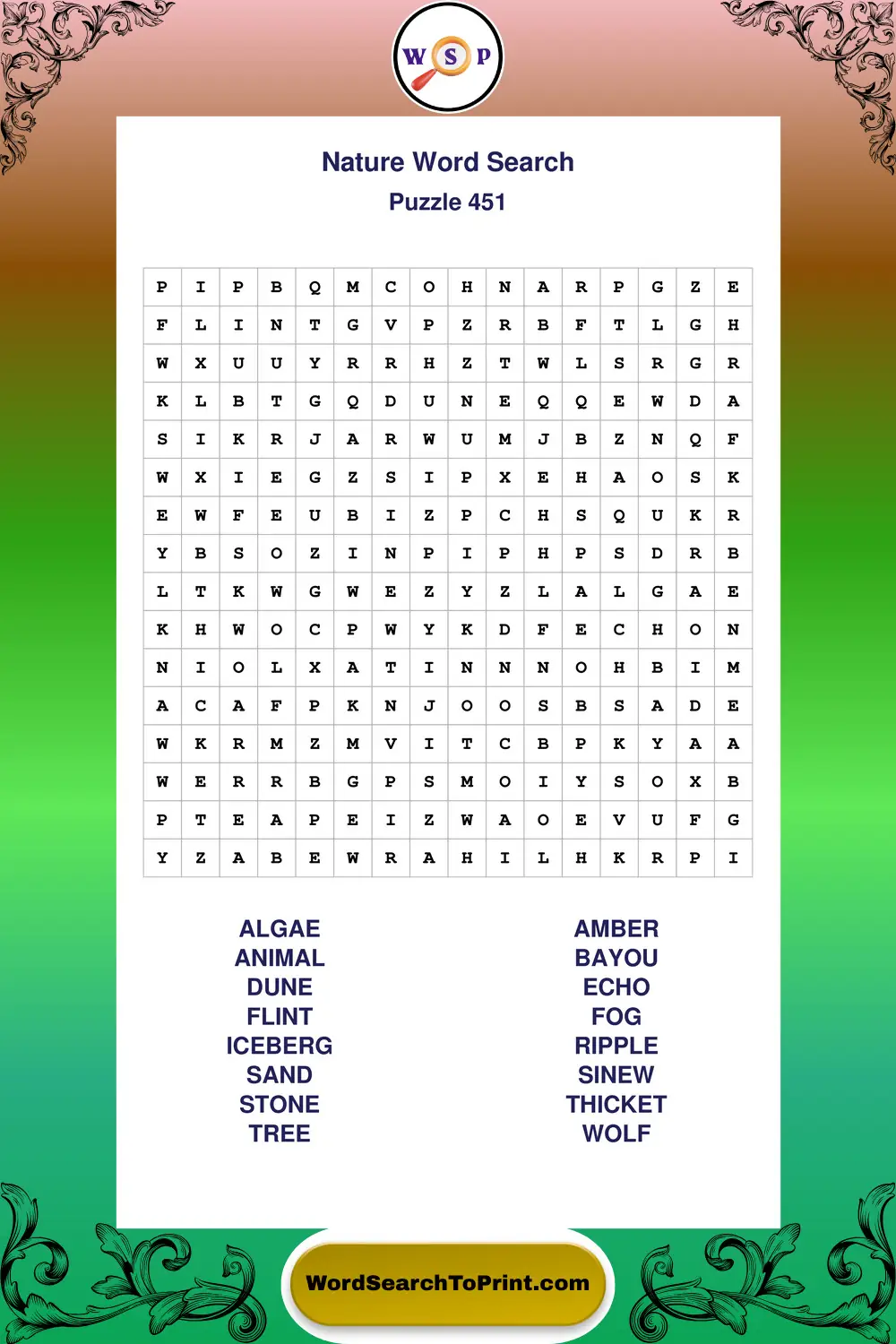 Nature Word Search Puzzle 451