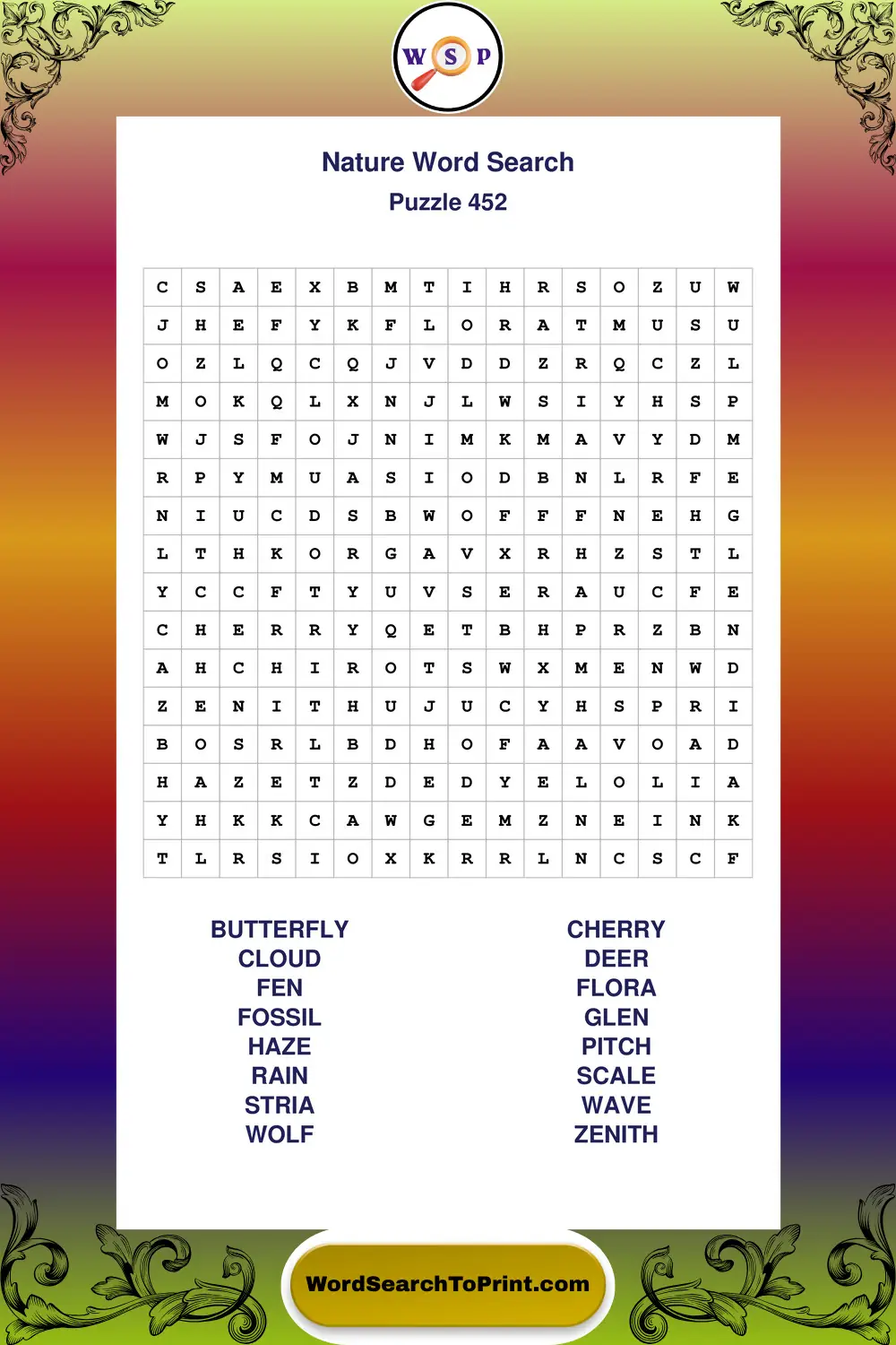 Nature Word Search Puzzle 452