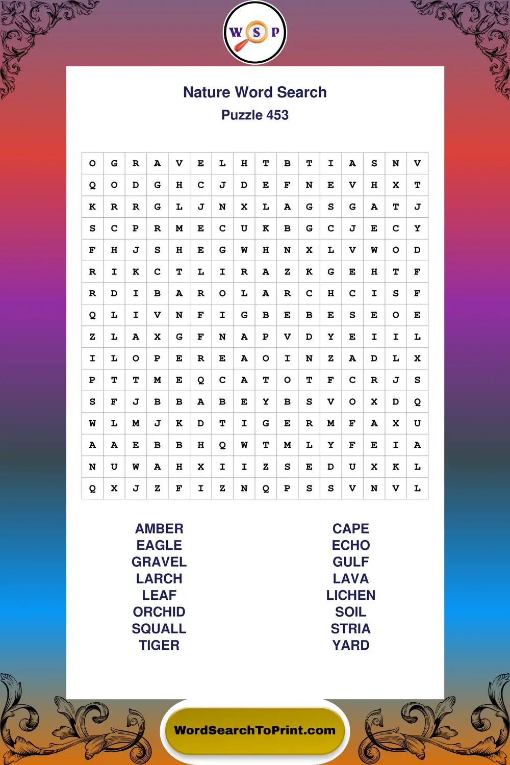 Nature Word Search Puzzle 453
