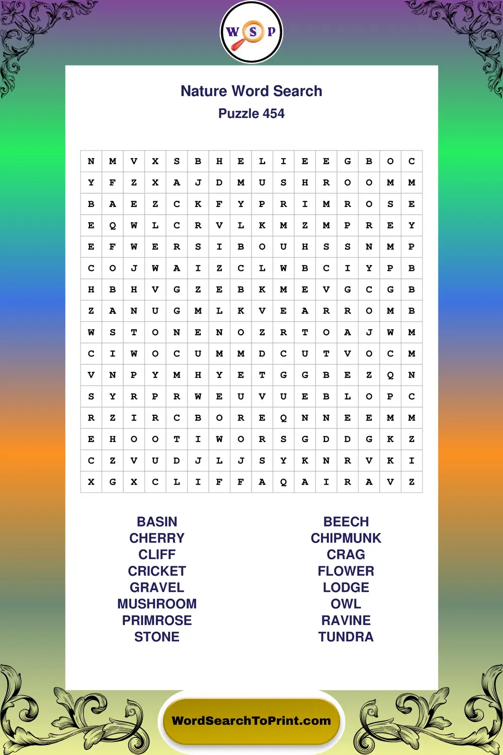 Nature Word Search Puzzle 454