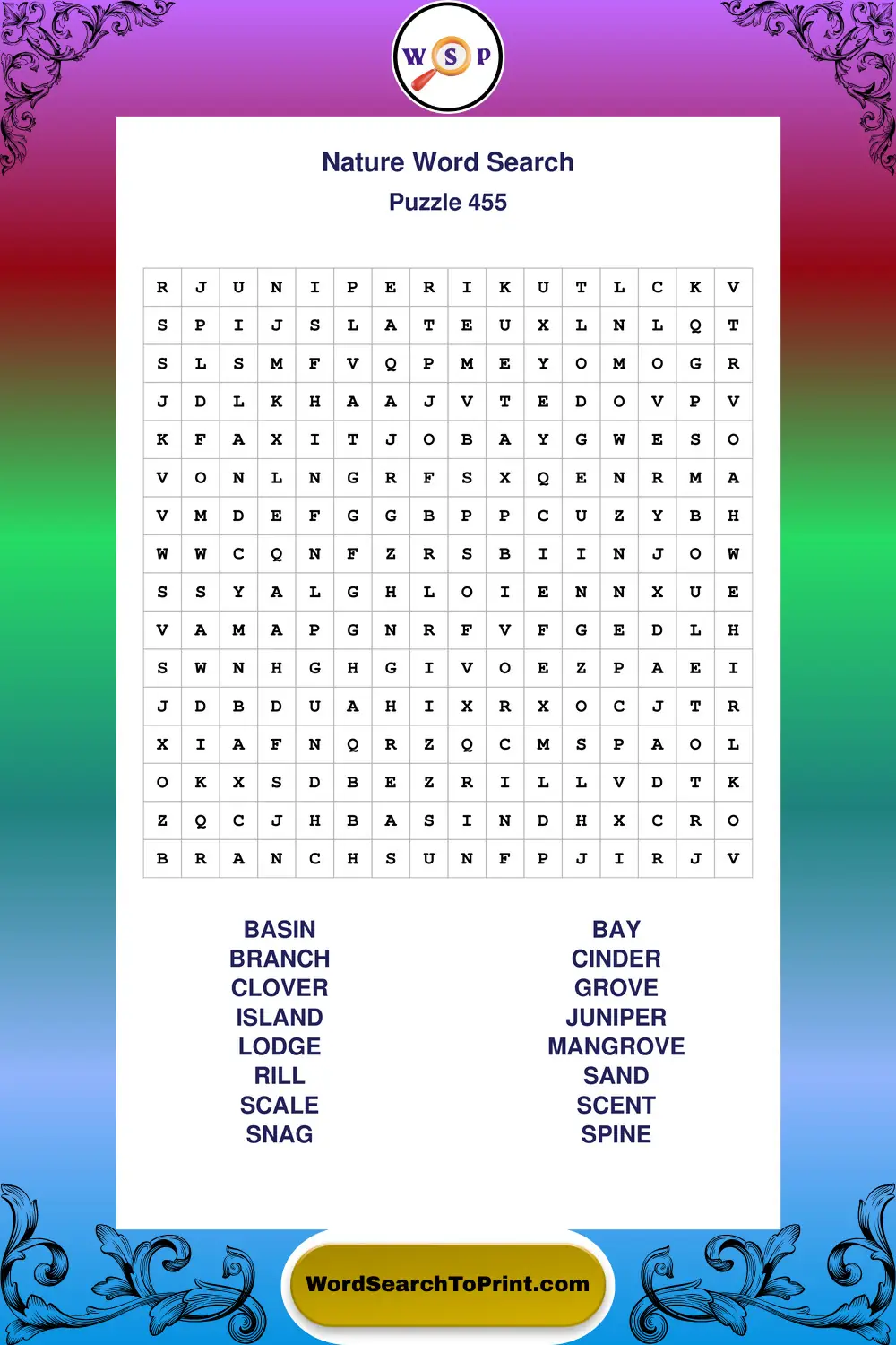 Nature Word Search Puzzle 455