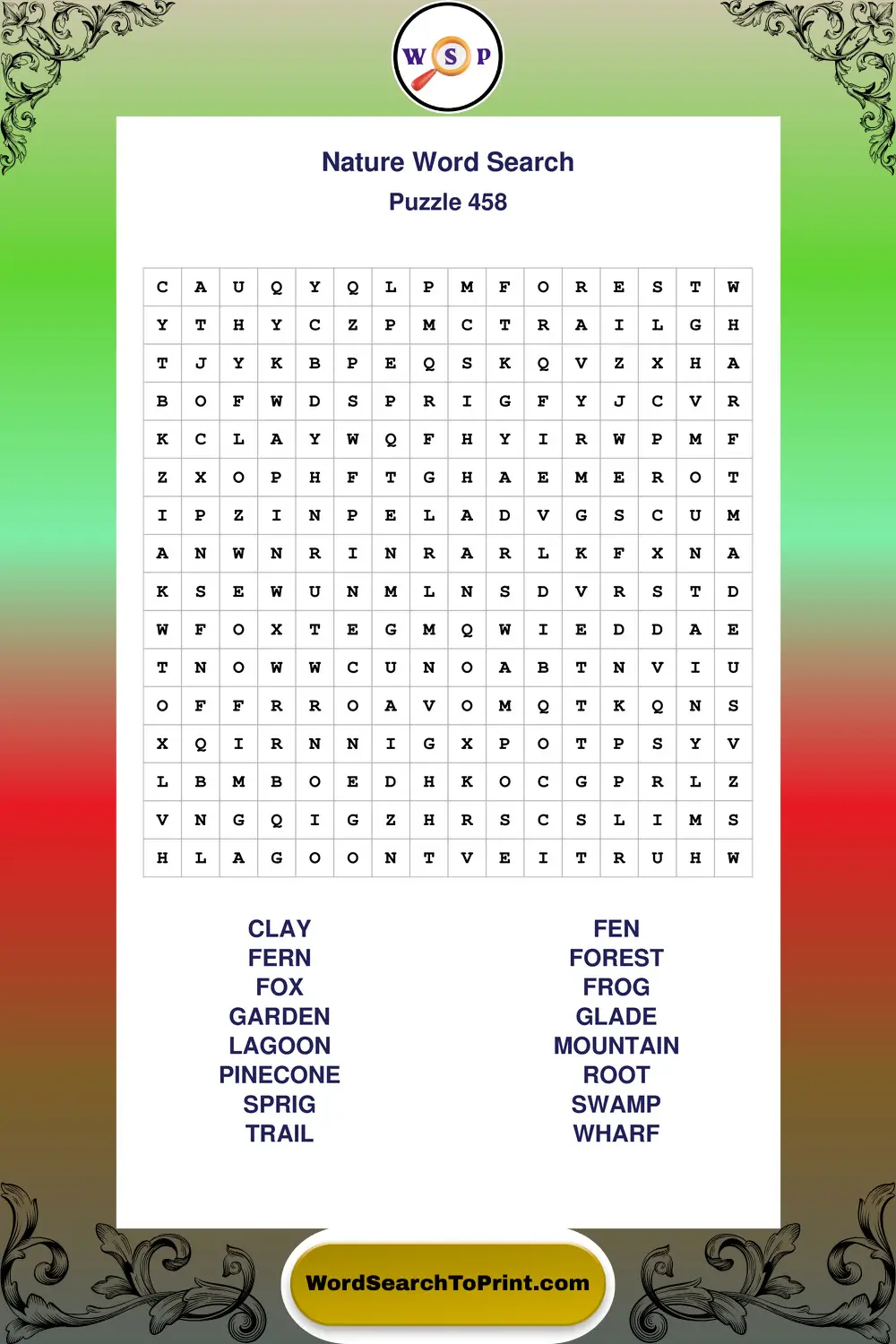 Nature Word Search Puzzle 458
