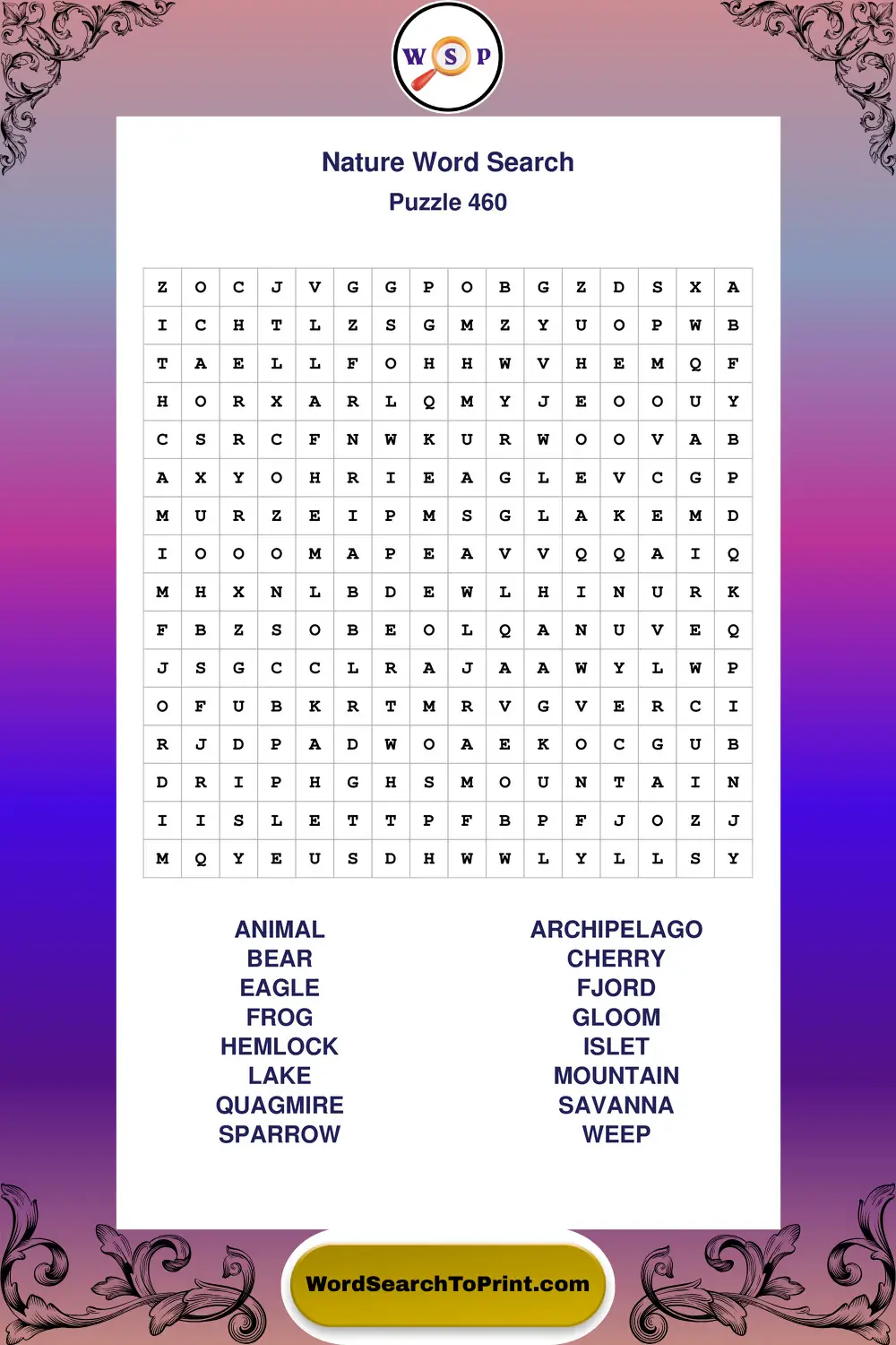 Nature Word Search Puzzle 460