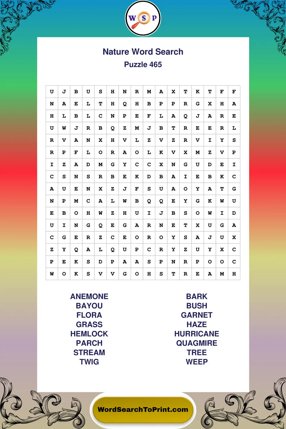 Nature Word Search Puzzle 465