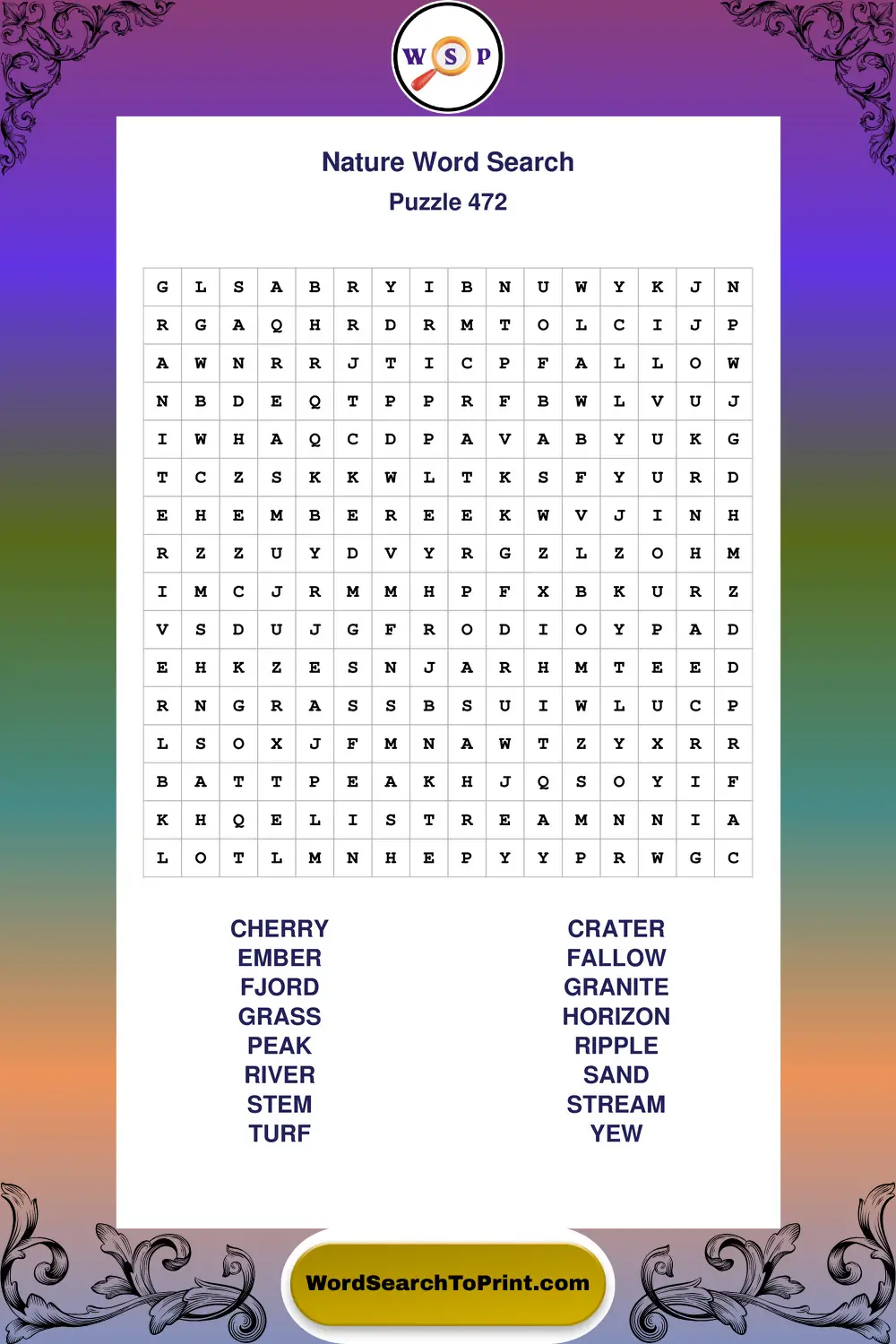 Nature Word Search Puzzle 472