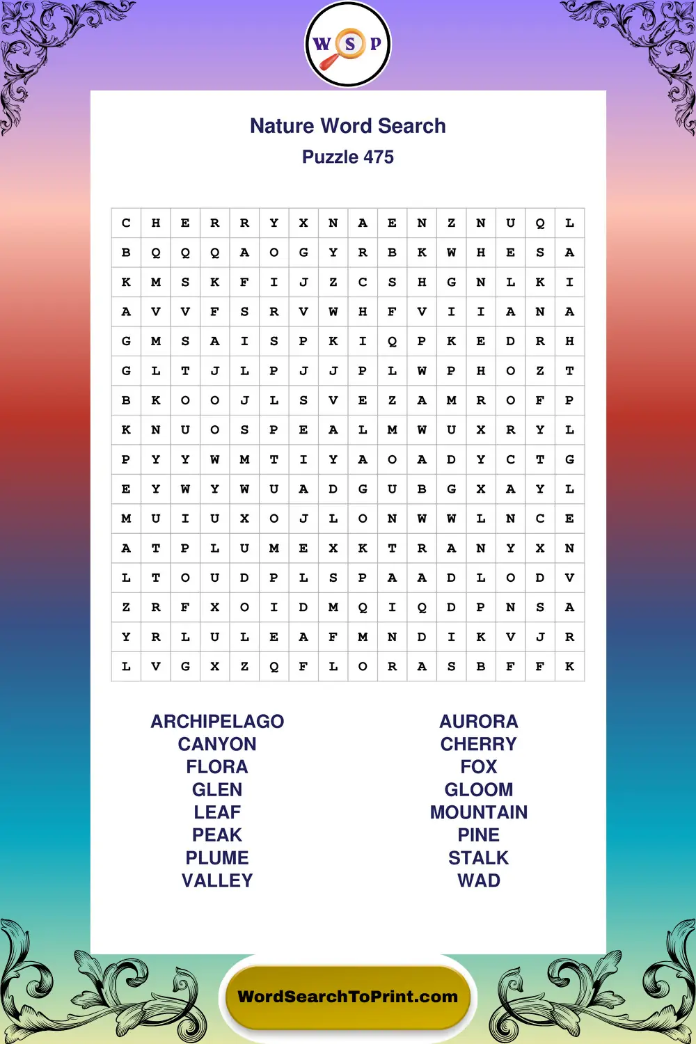 Nature Word Search Puzzle 475