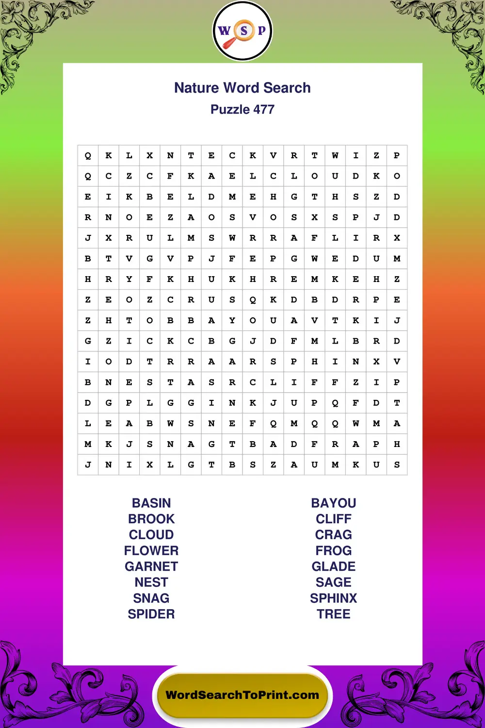 Nature Word Search Puzzle 477