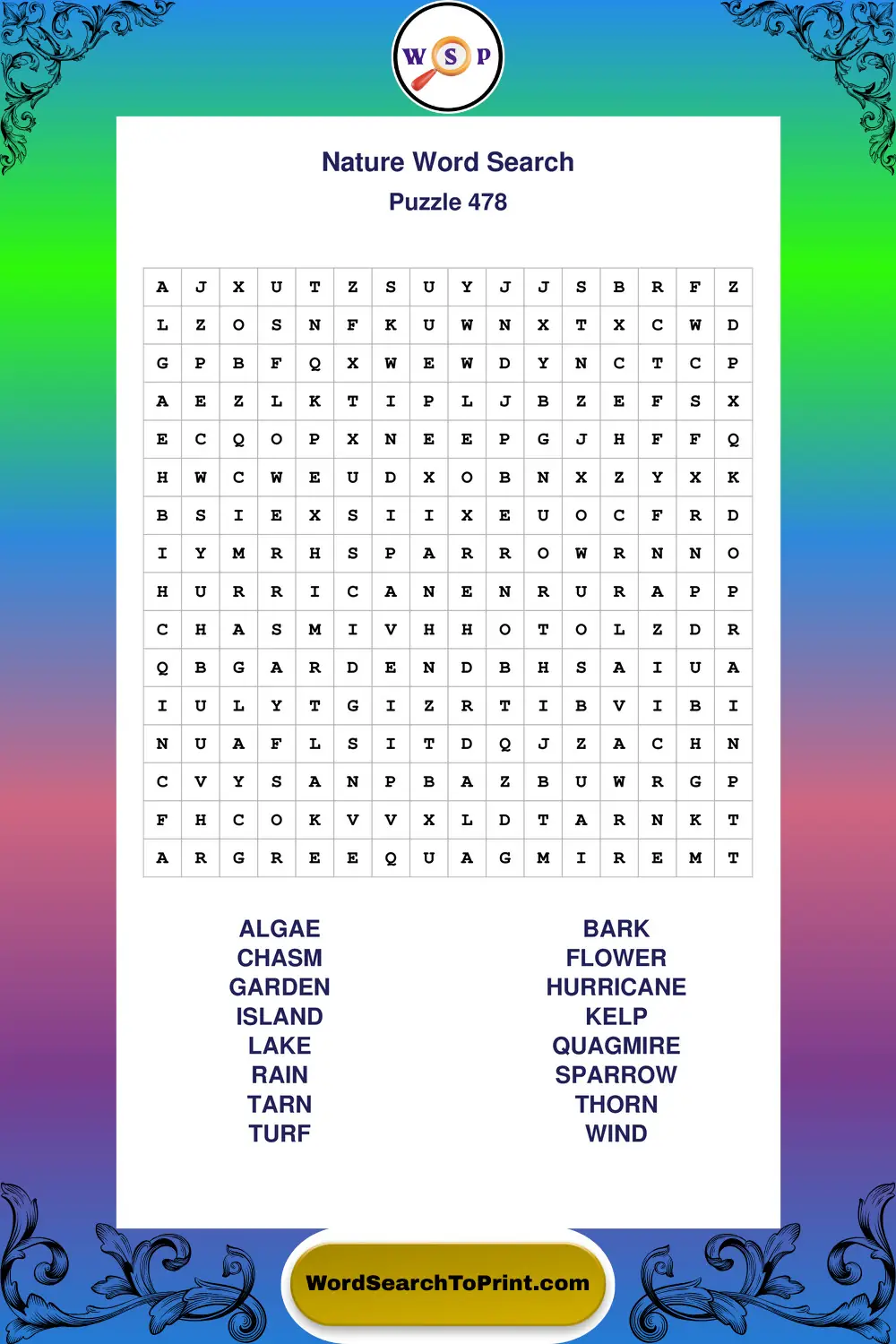 Nature Word Search Puzzle 478