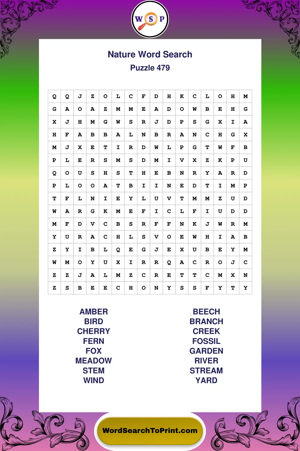 Nature Word Search Puzzle 479
