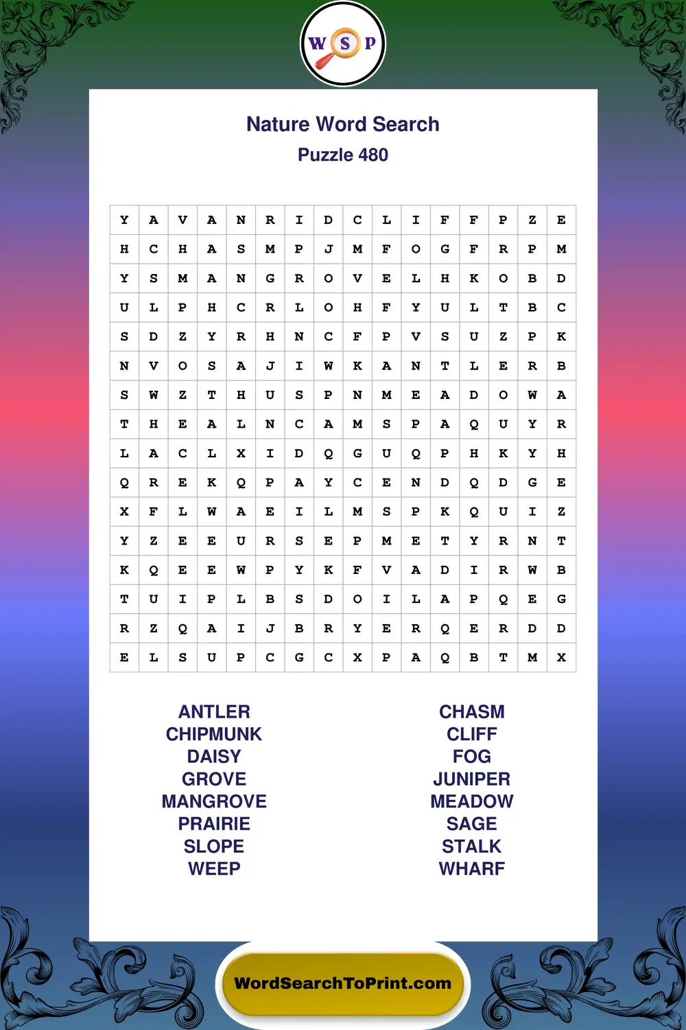 Nature Word Search Puzzle 480