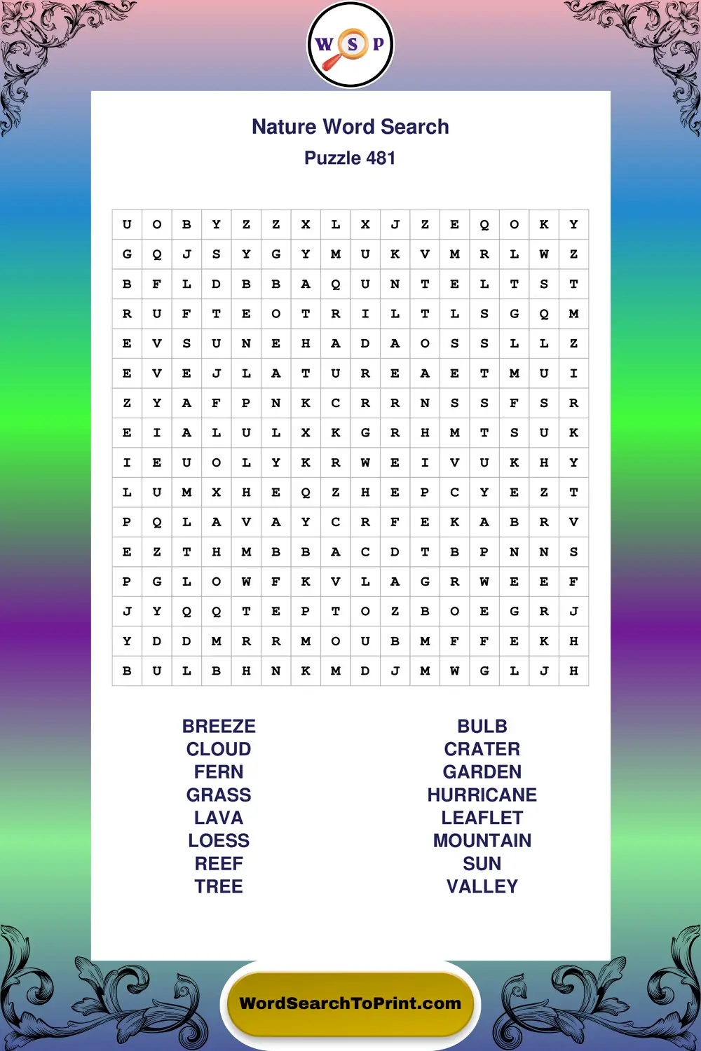 Nature Word Search Puzzle 481