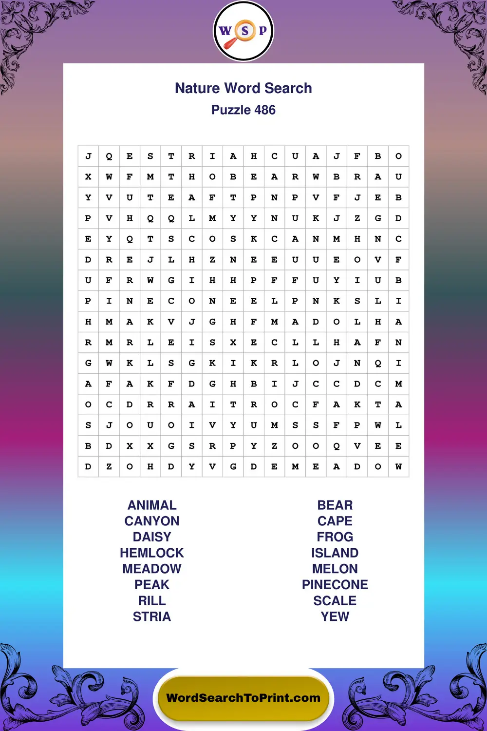 Nature Word Search Puzzle 486