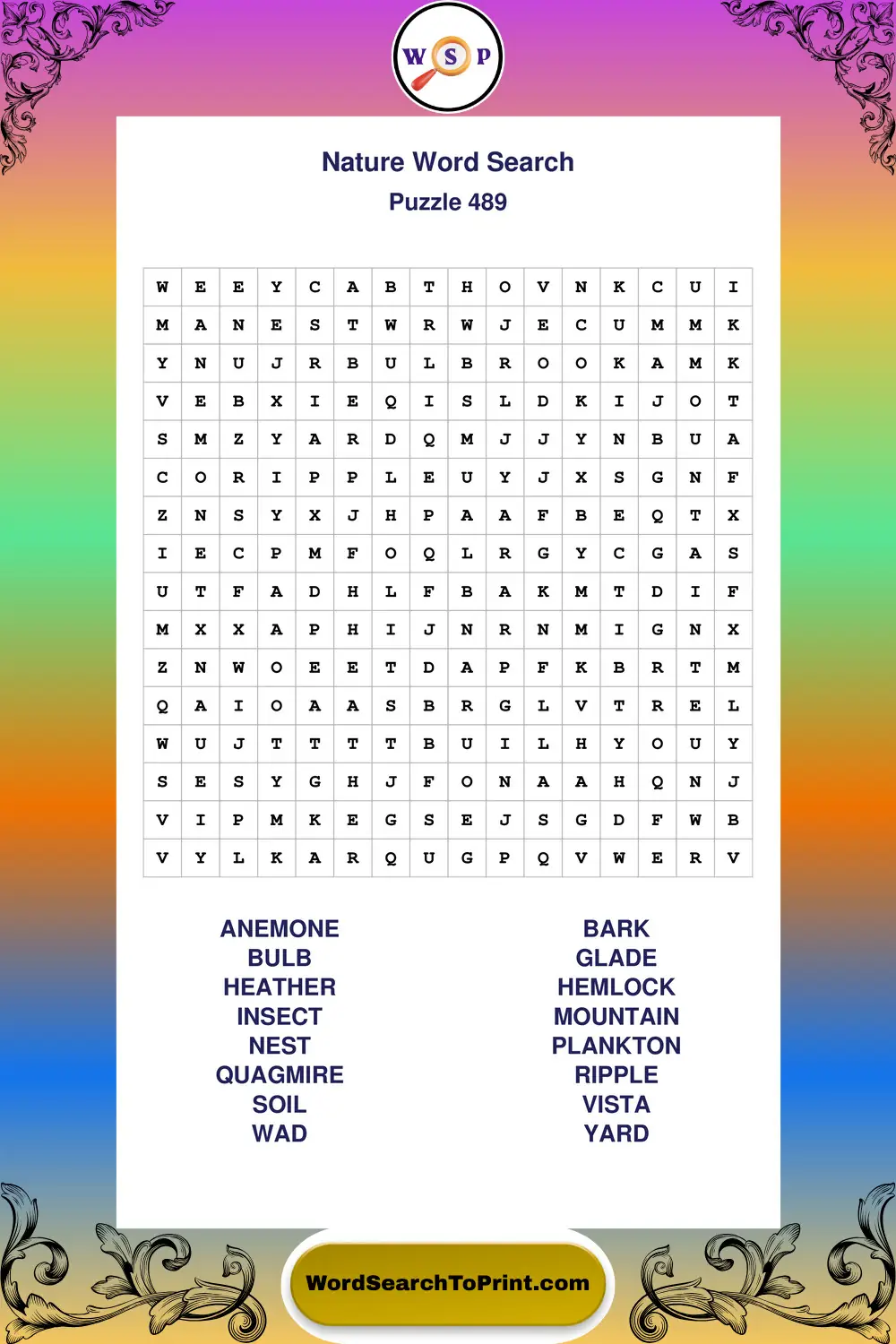 Nature Word Search Puzzle 489