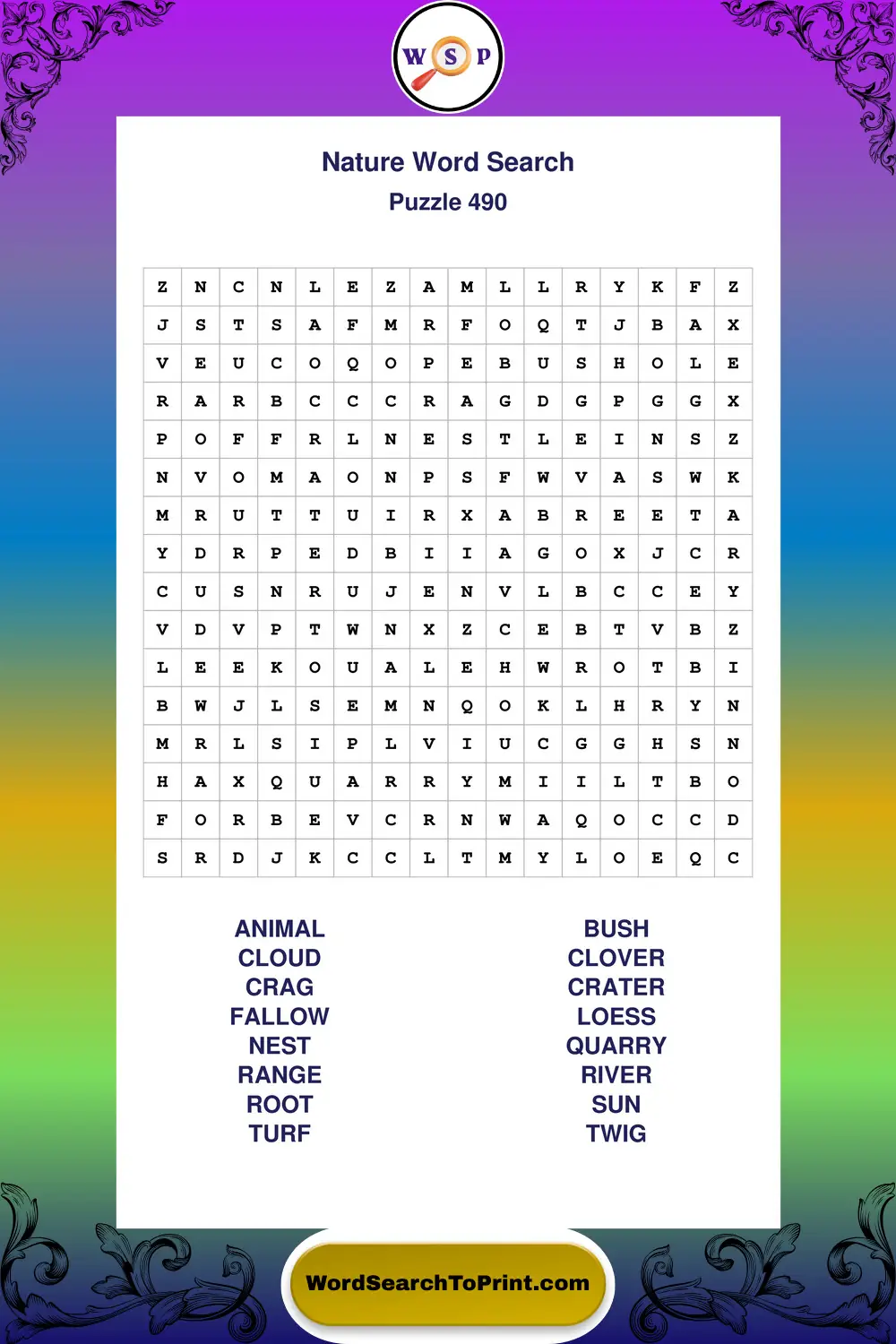 Nature Word Search Puzzle 490