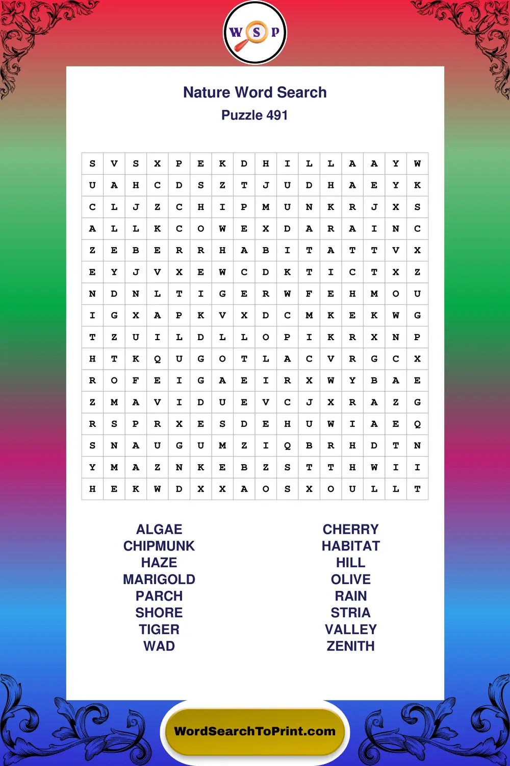 Nature Word Search Puzzle 491