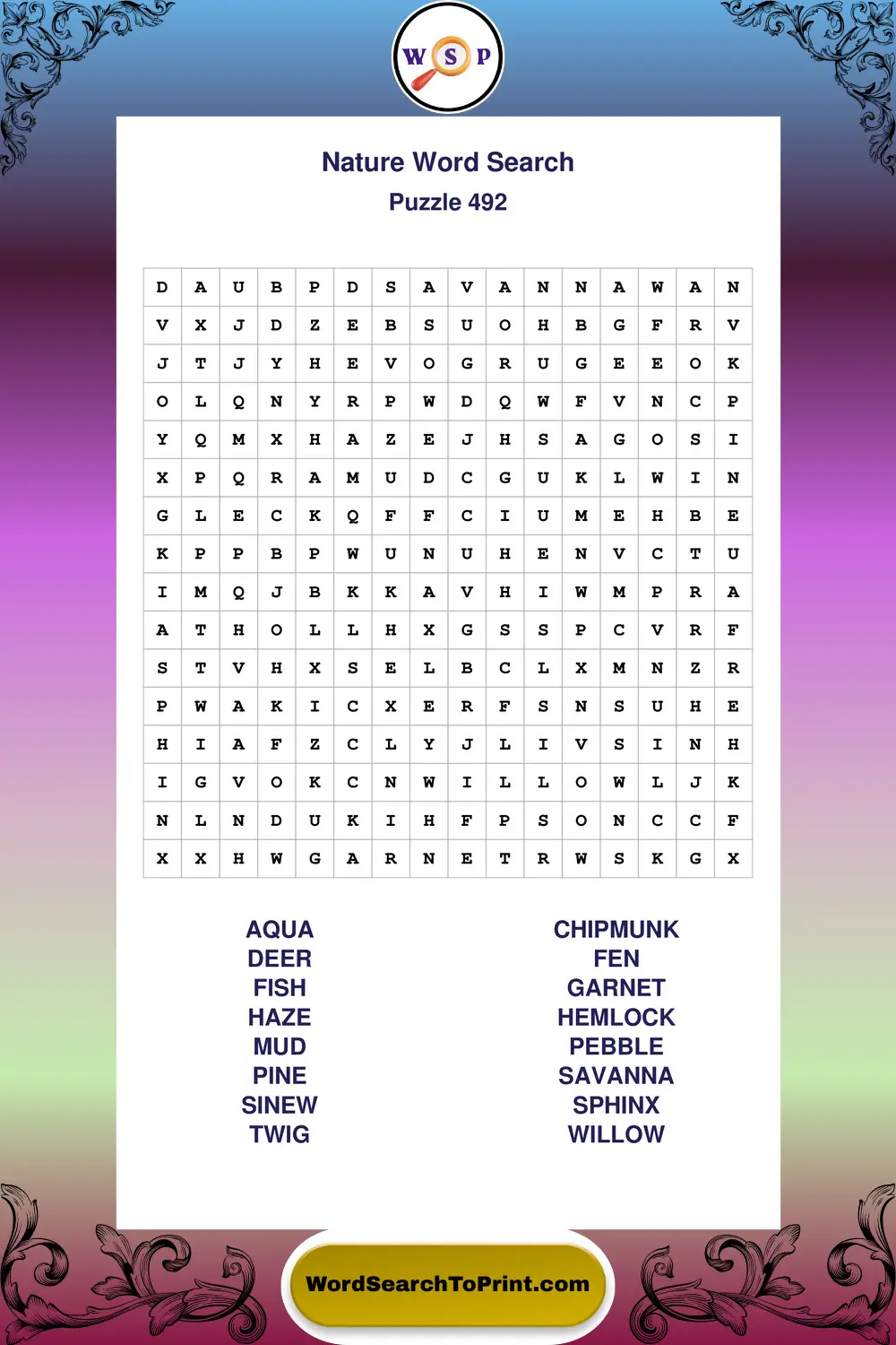 Nature Word Search Puzzle 492