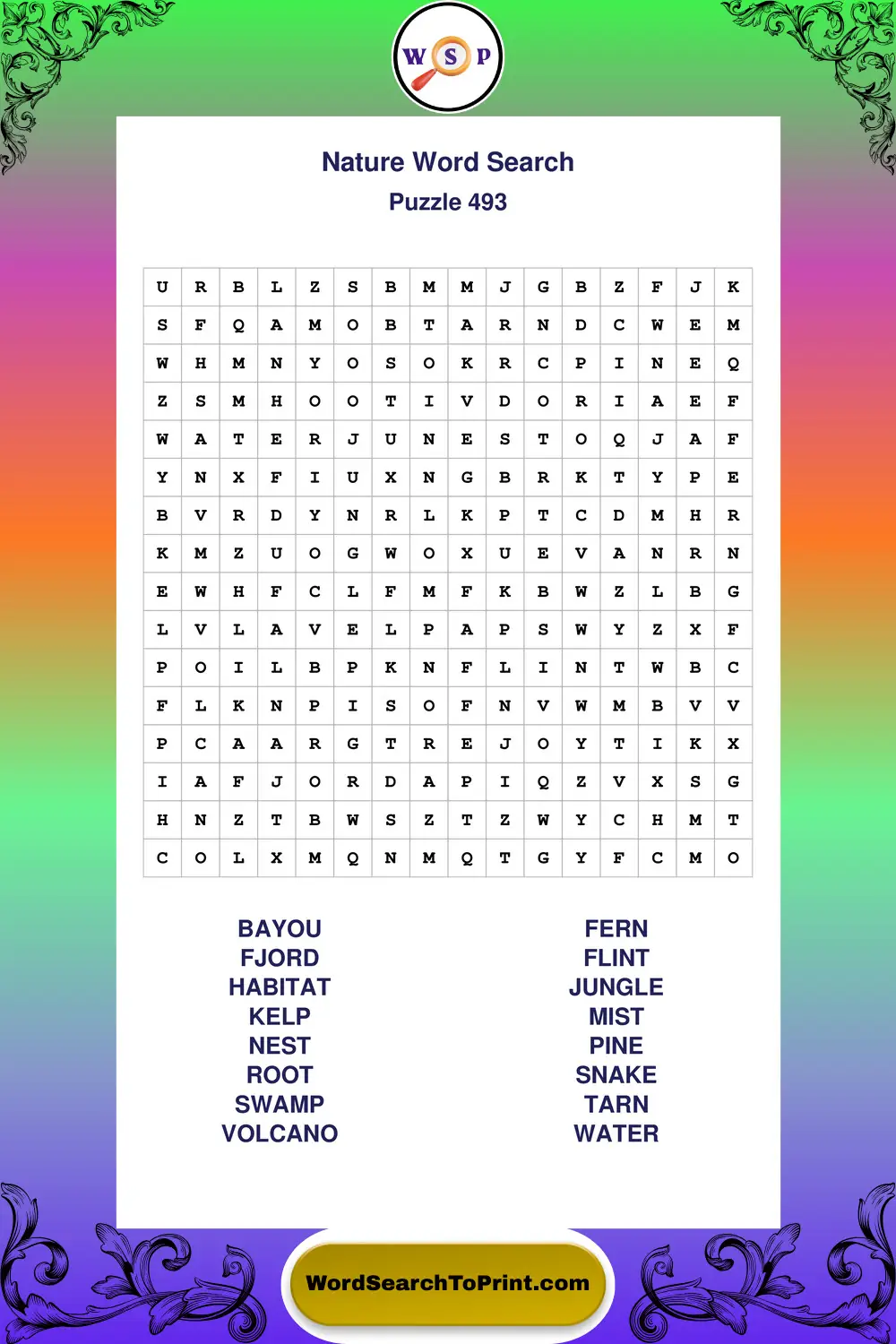 Nature Word Search Puzzle 493