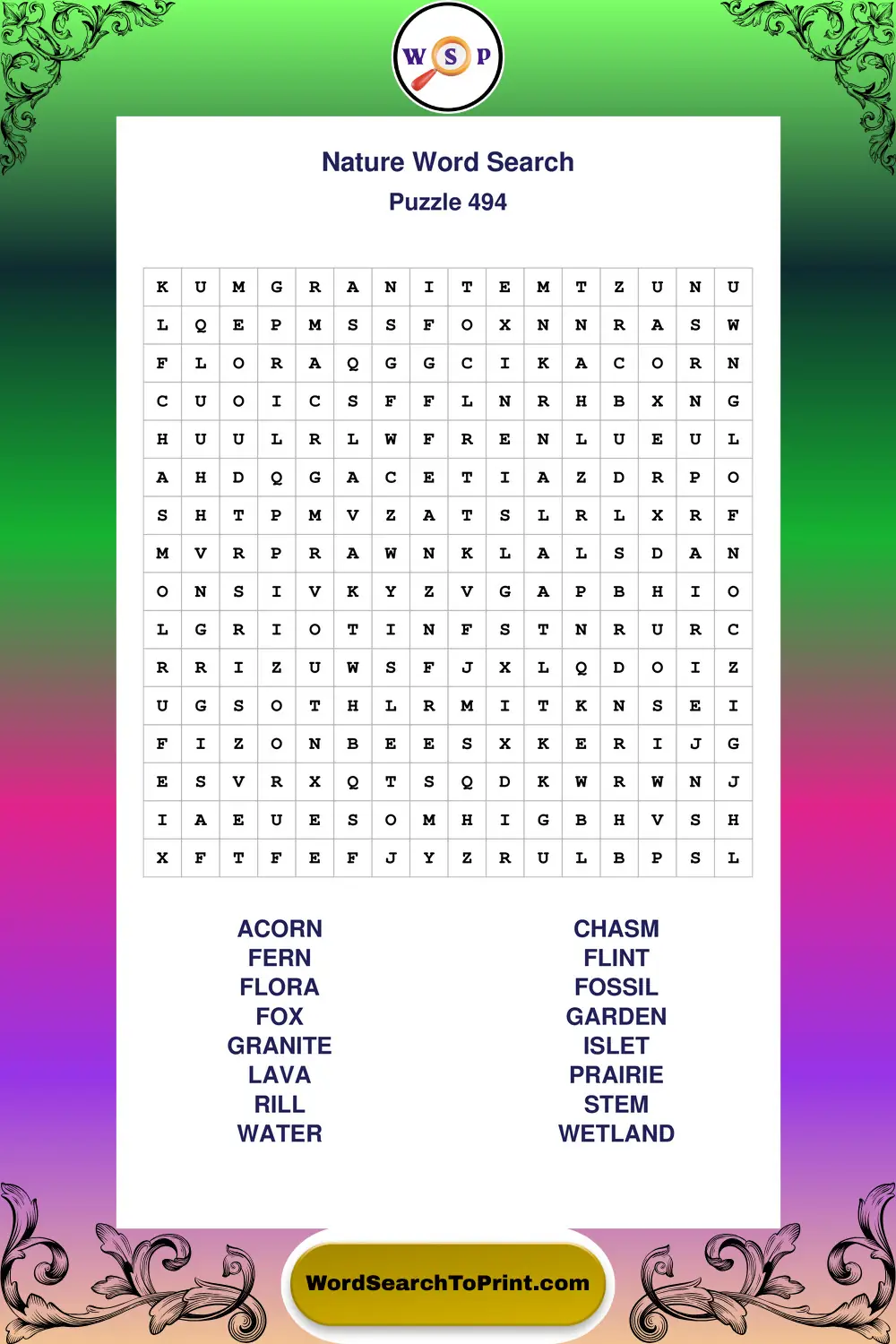 Nature Word Search Puzzle 494
