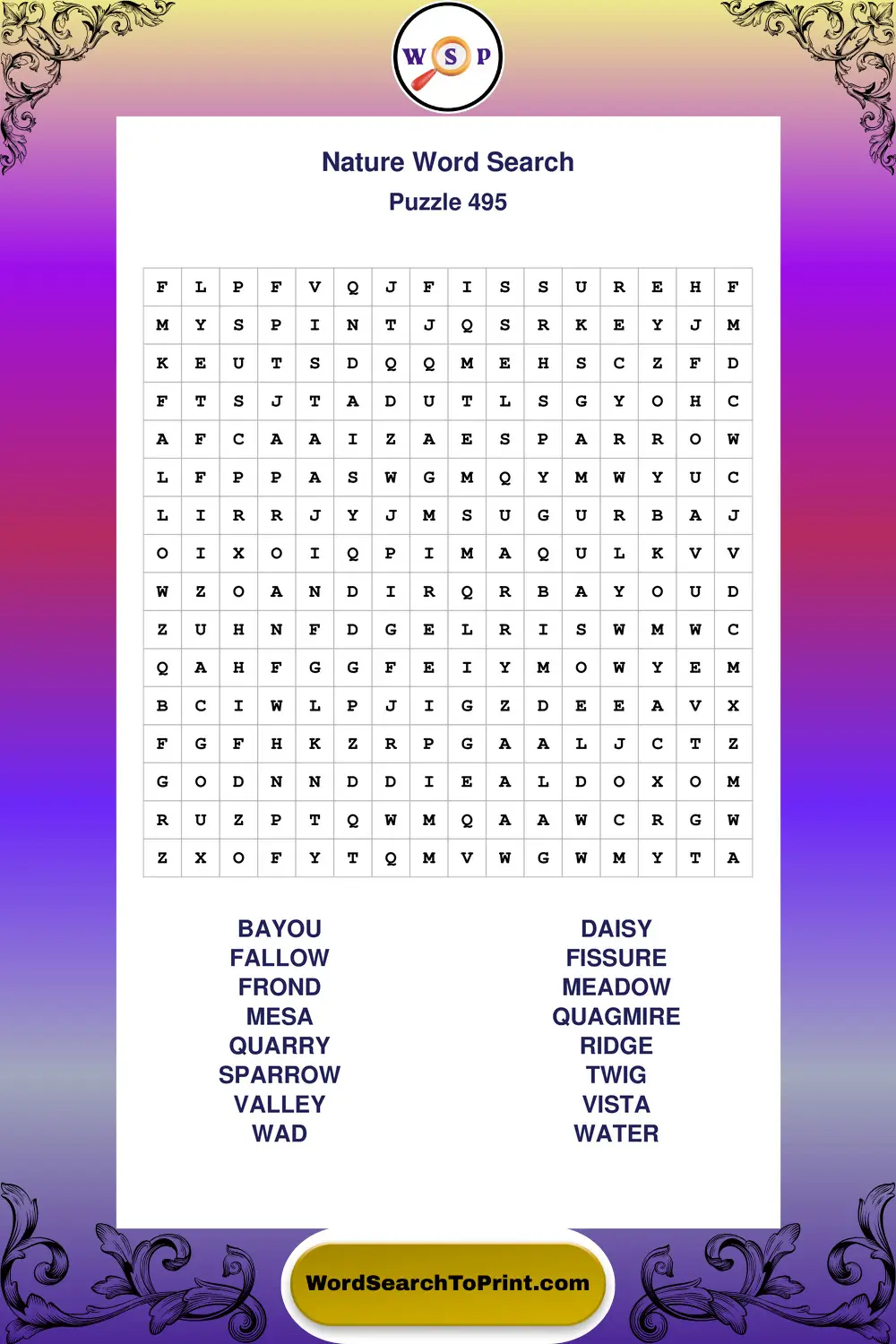 Nature Word Search Puzzle 495