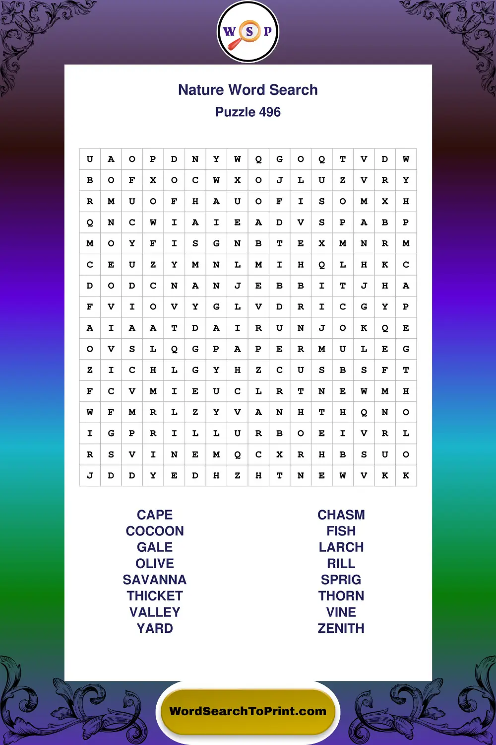 Nature Word Search Puzzle 496