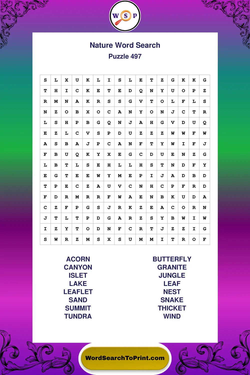 Nature Word Search Puzzle 497