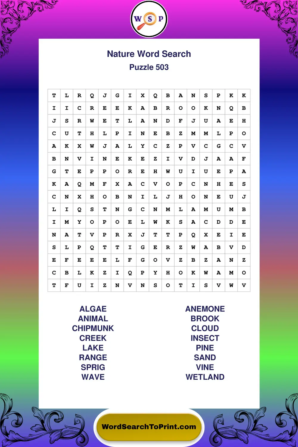 Nature Word Search Puzzle 503