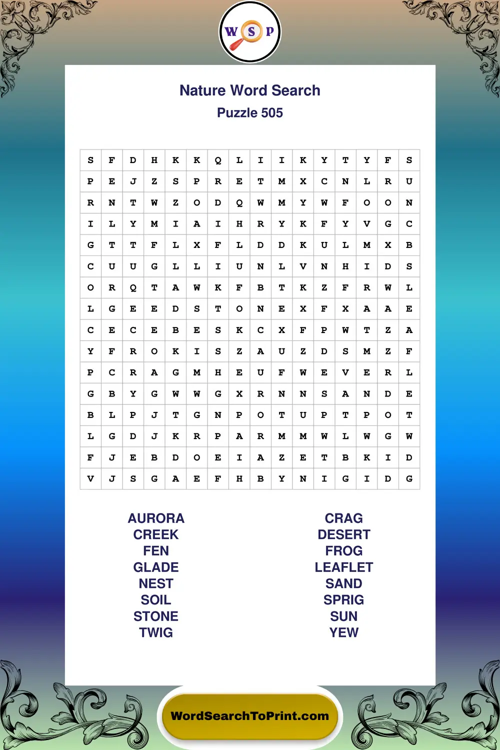 Nature Word Search Puzzle 505