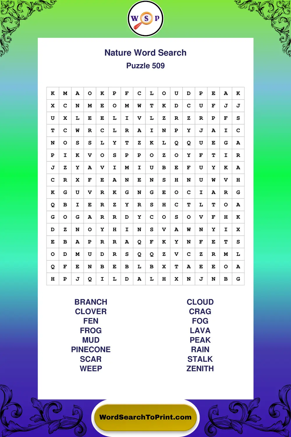 Nature Word Search Puzzle 509