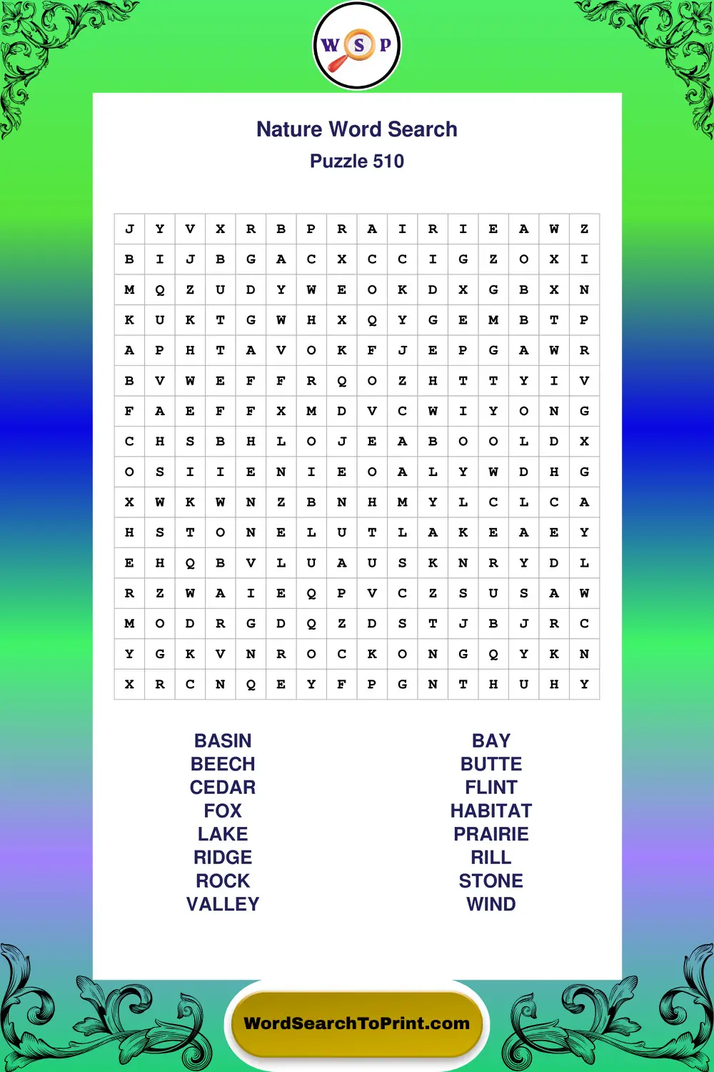 Nature Word Search Puzzle 510