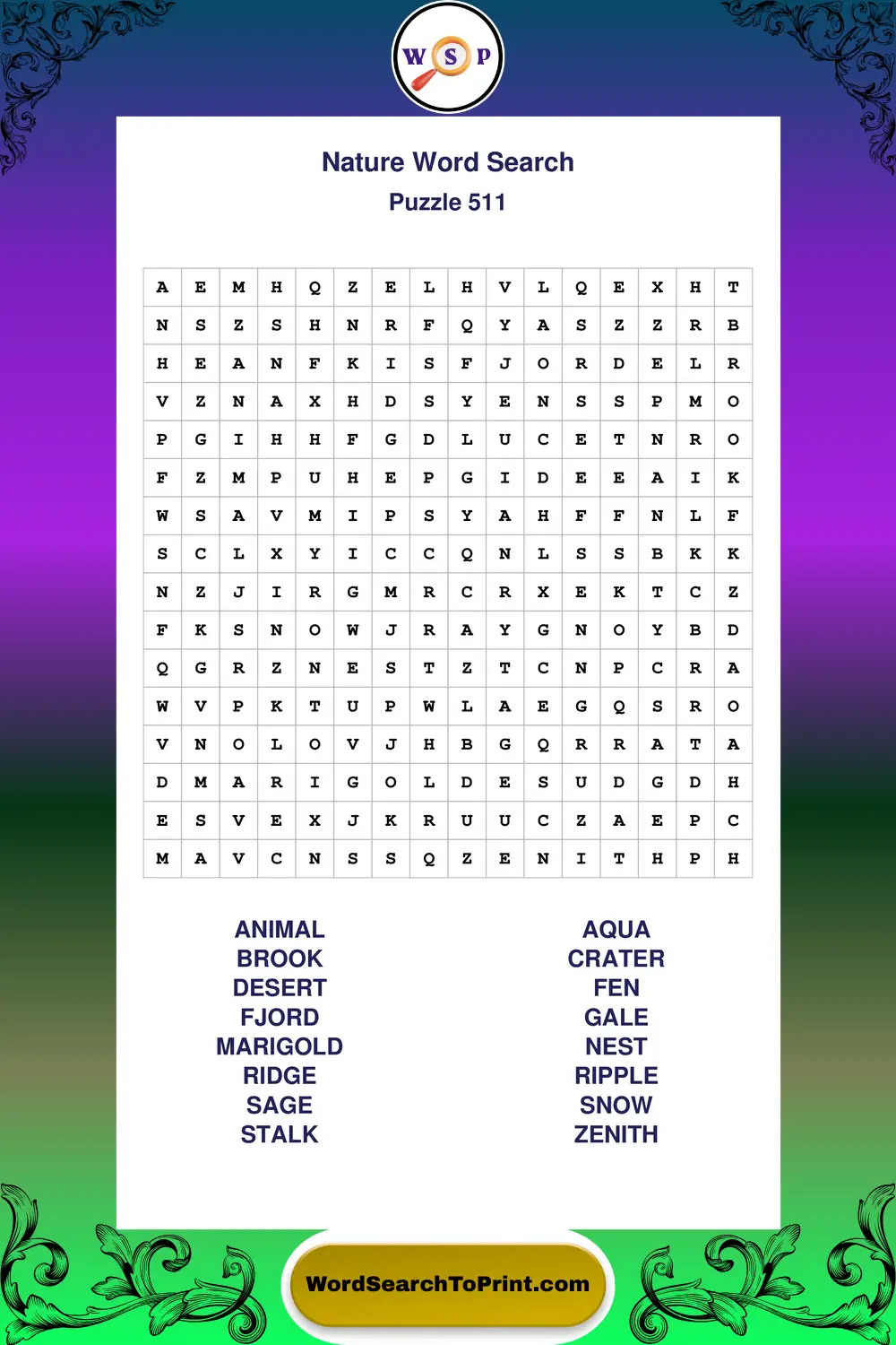 Nature Word Search Puzzle 511