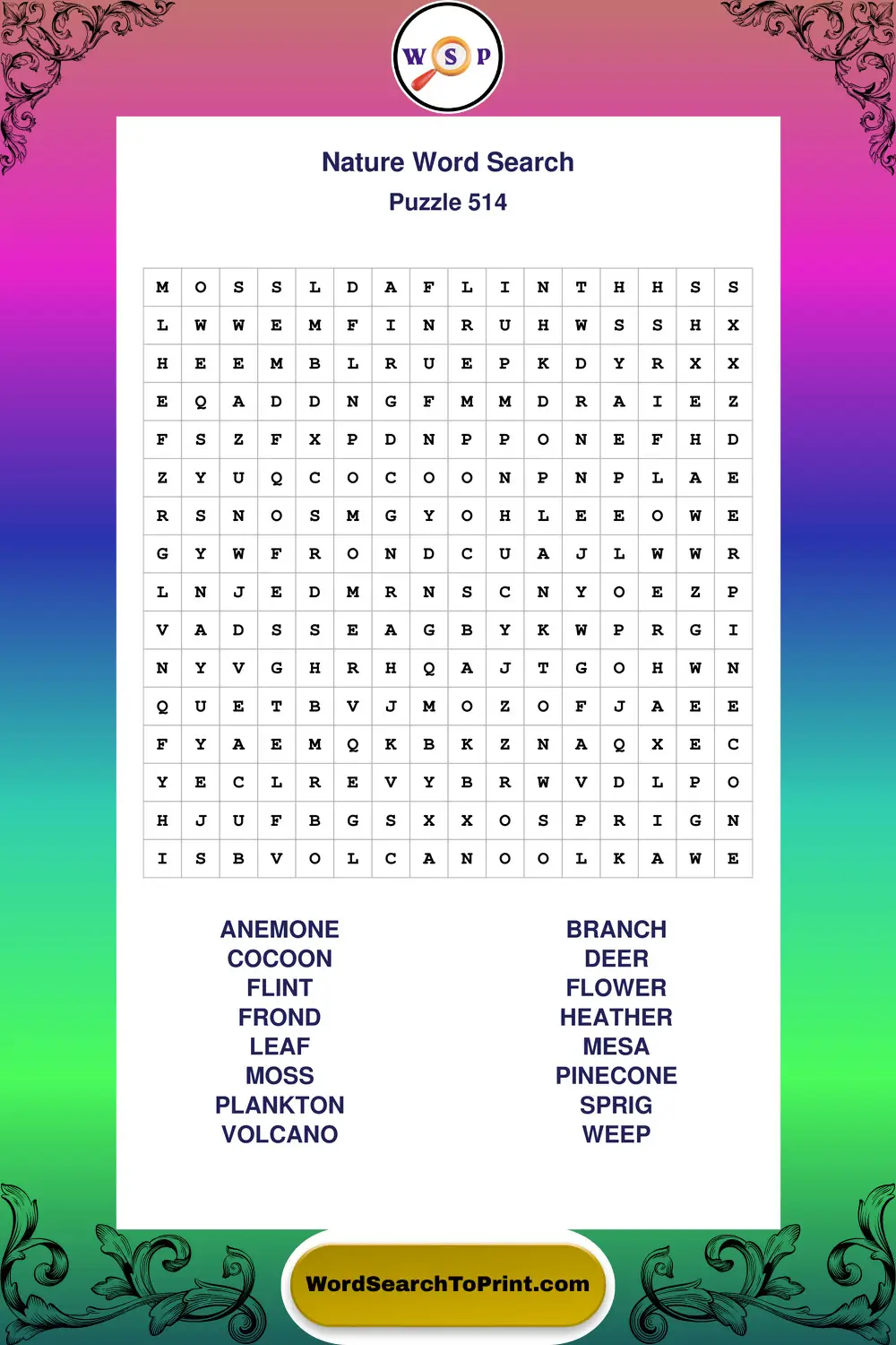 Nature Word Search Puzzle 514