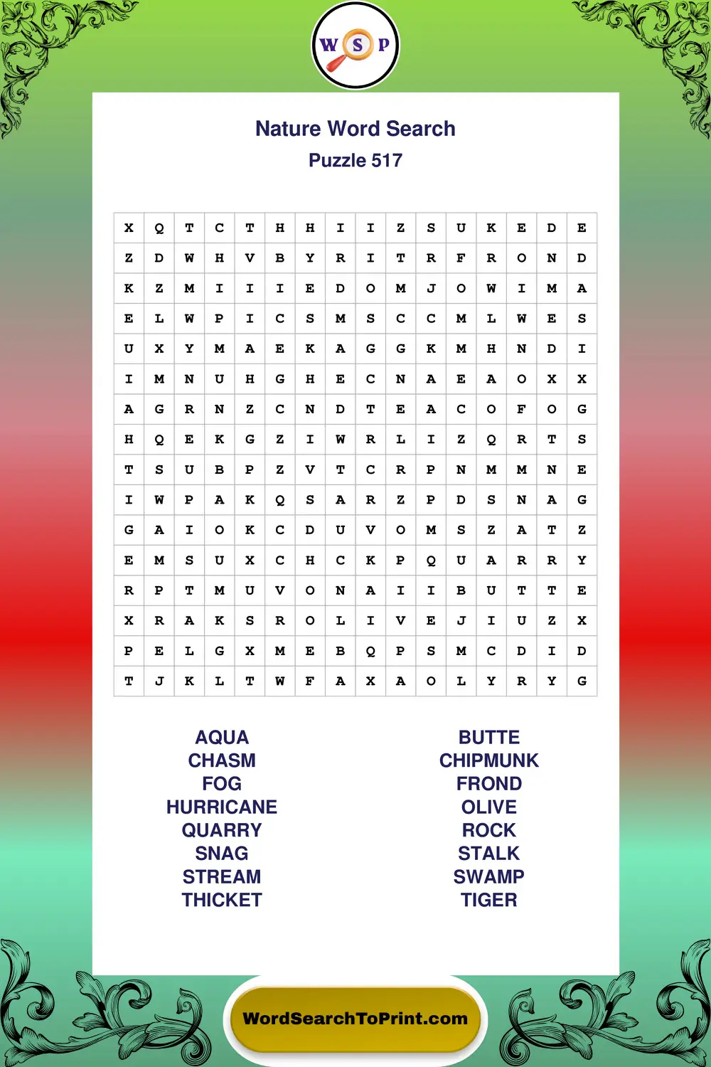 Nature Word Search Puzzle 517
