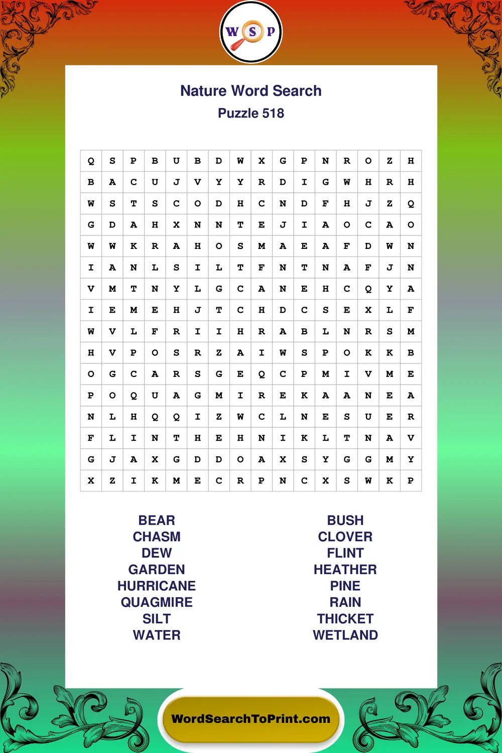 Nature Word Search Puzzle 518