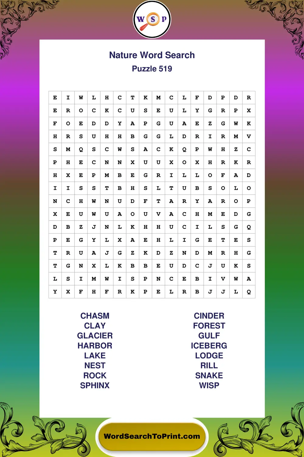 Nature Word Search Puzzle 519