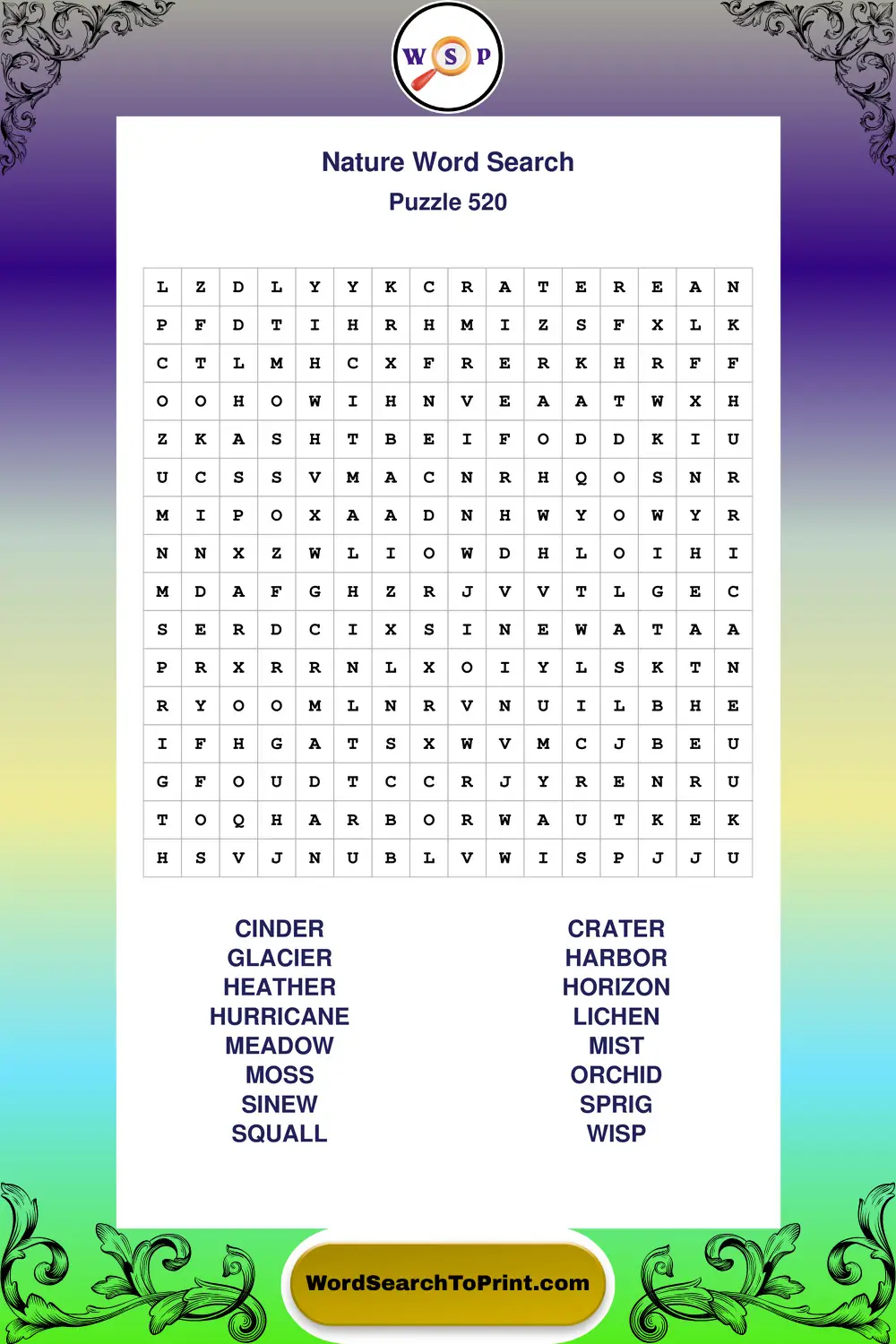 Nature Word Search Puzzle 520