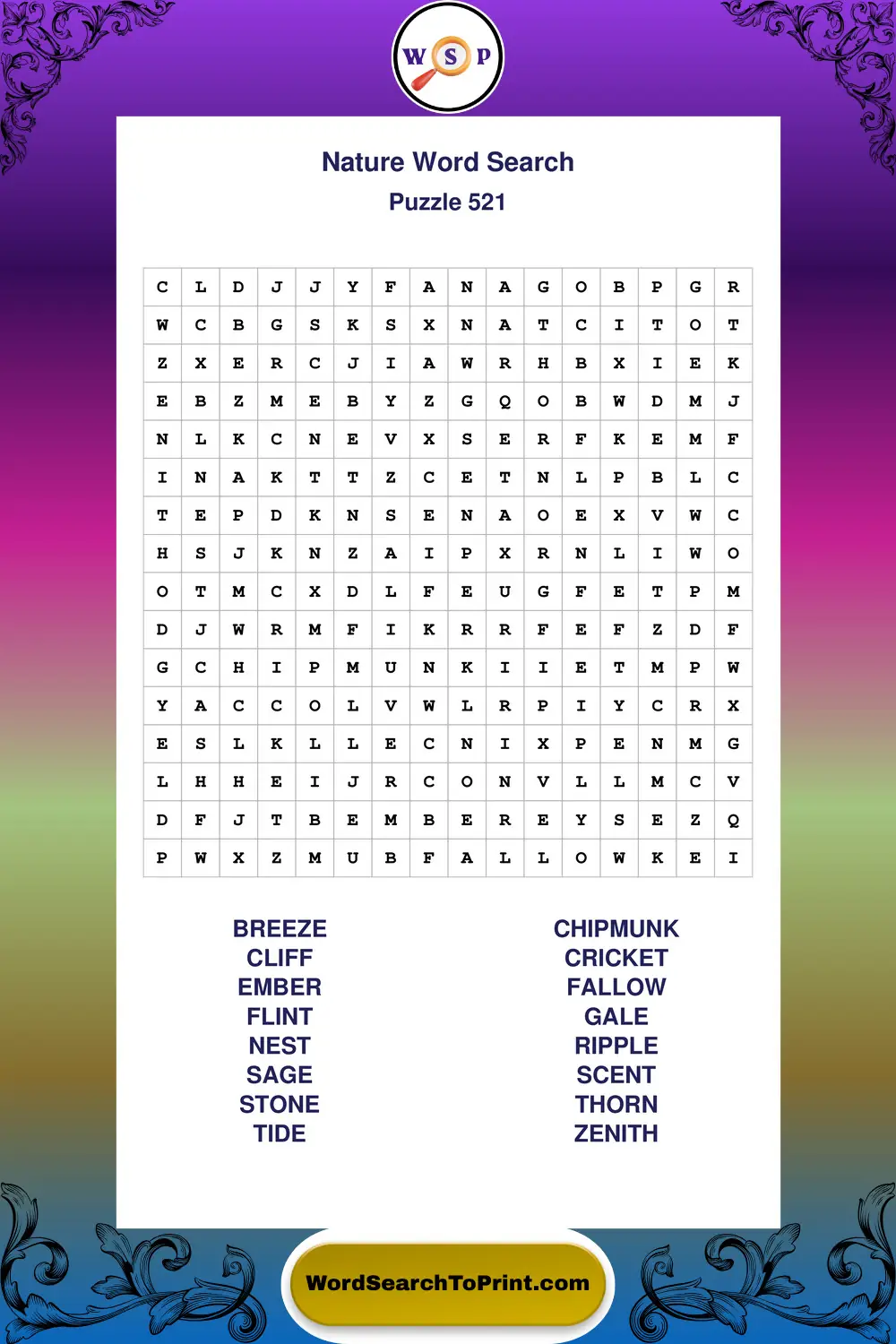Nature Word Search Puzzle 521