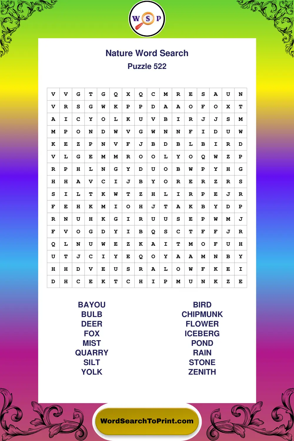 Nature Word Search Puzzle 522
