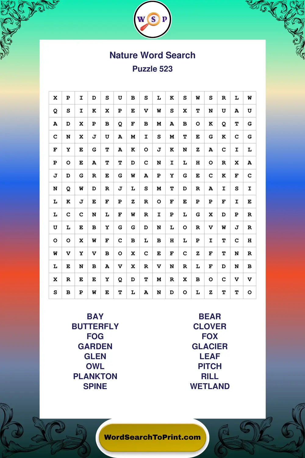 Nature Word Search Puzzle 523