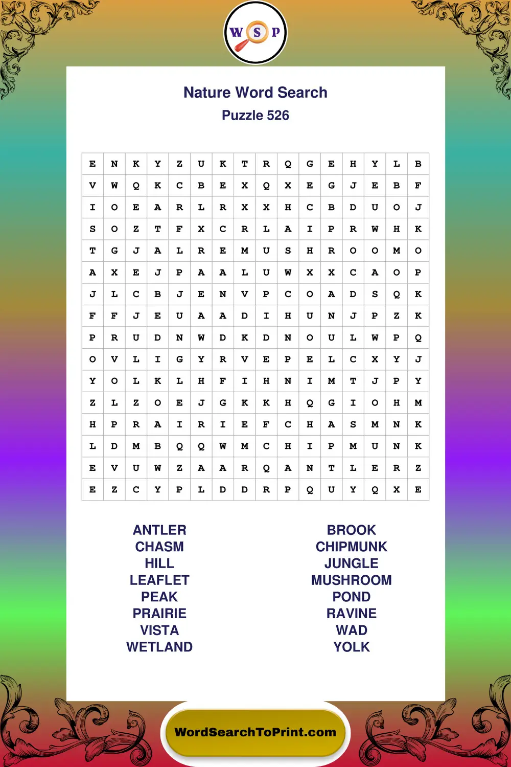 Nature Word Search Puzzle 526