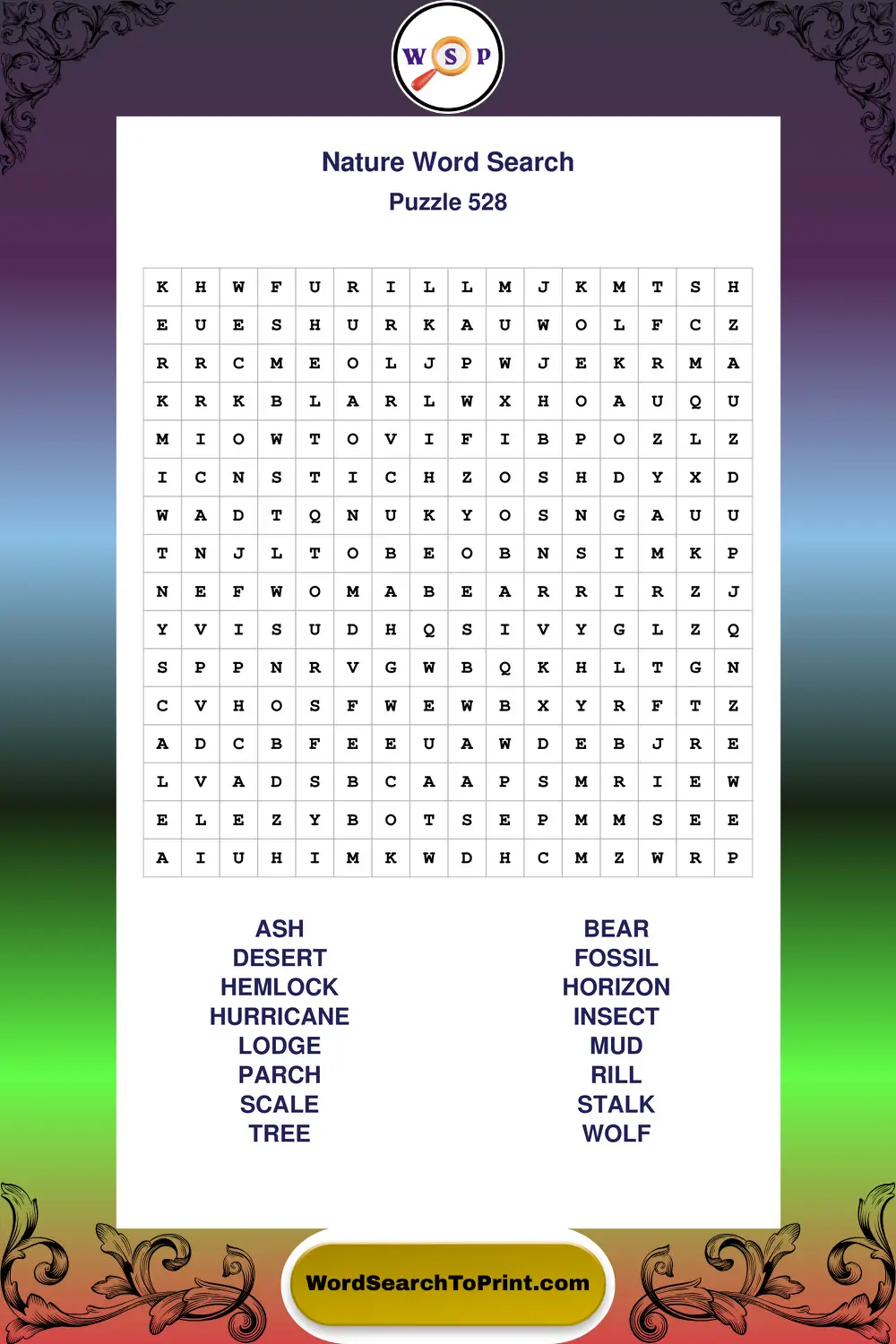 Nature Word Search Puzzle 528