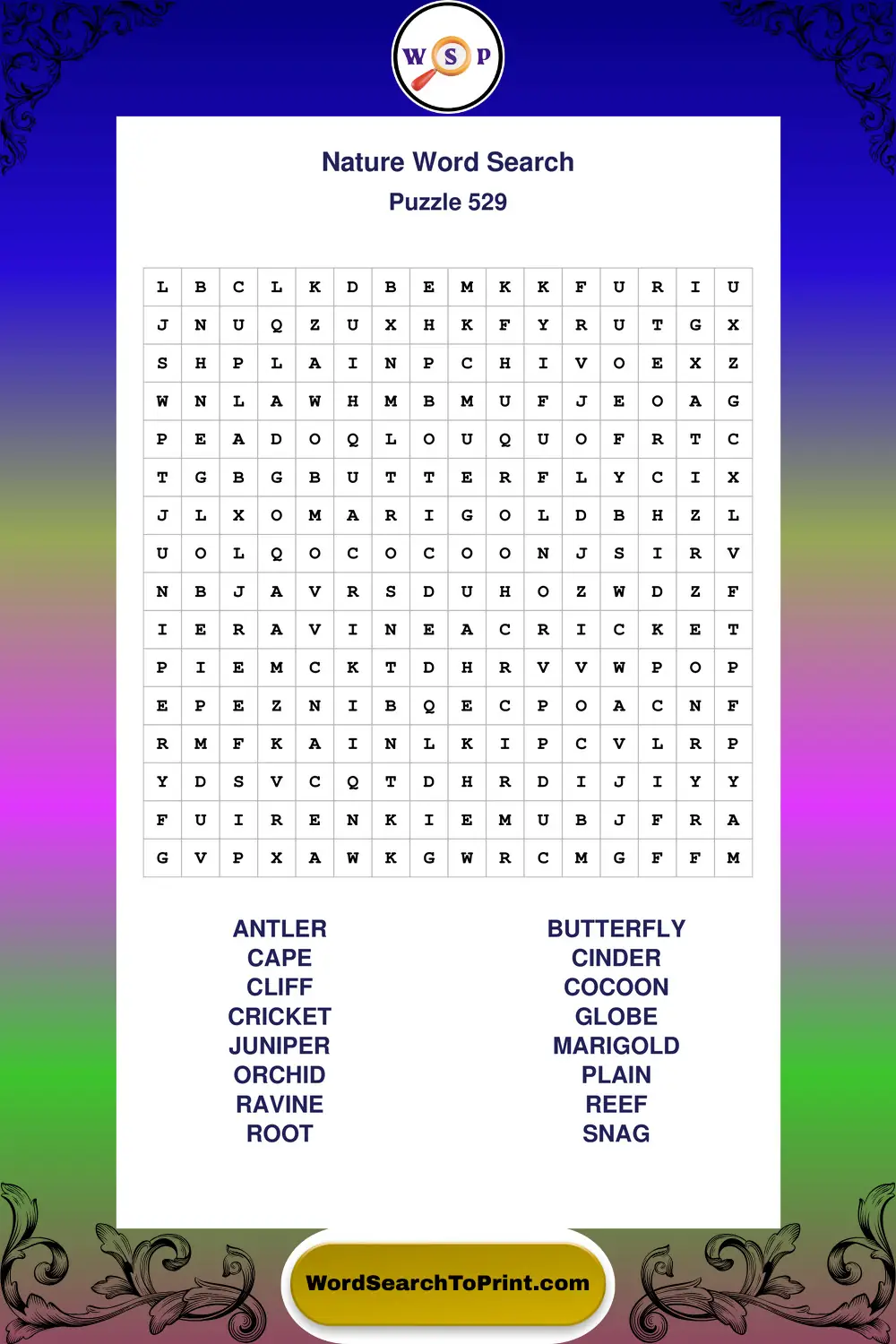 Nature Word Search Puzzle 529