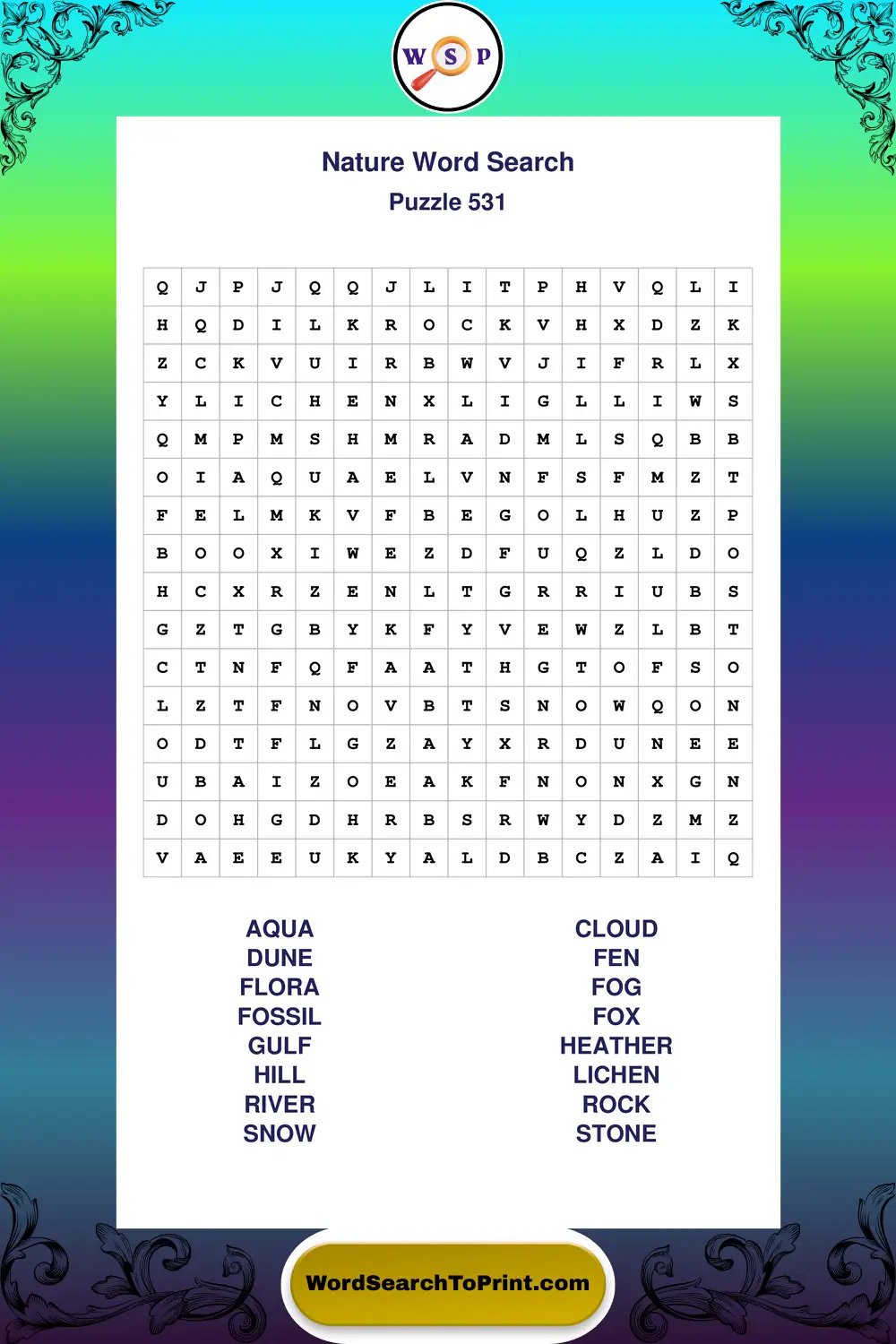 Nature Word Search Puzzle 531