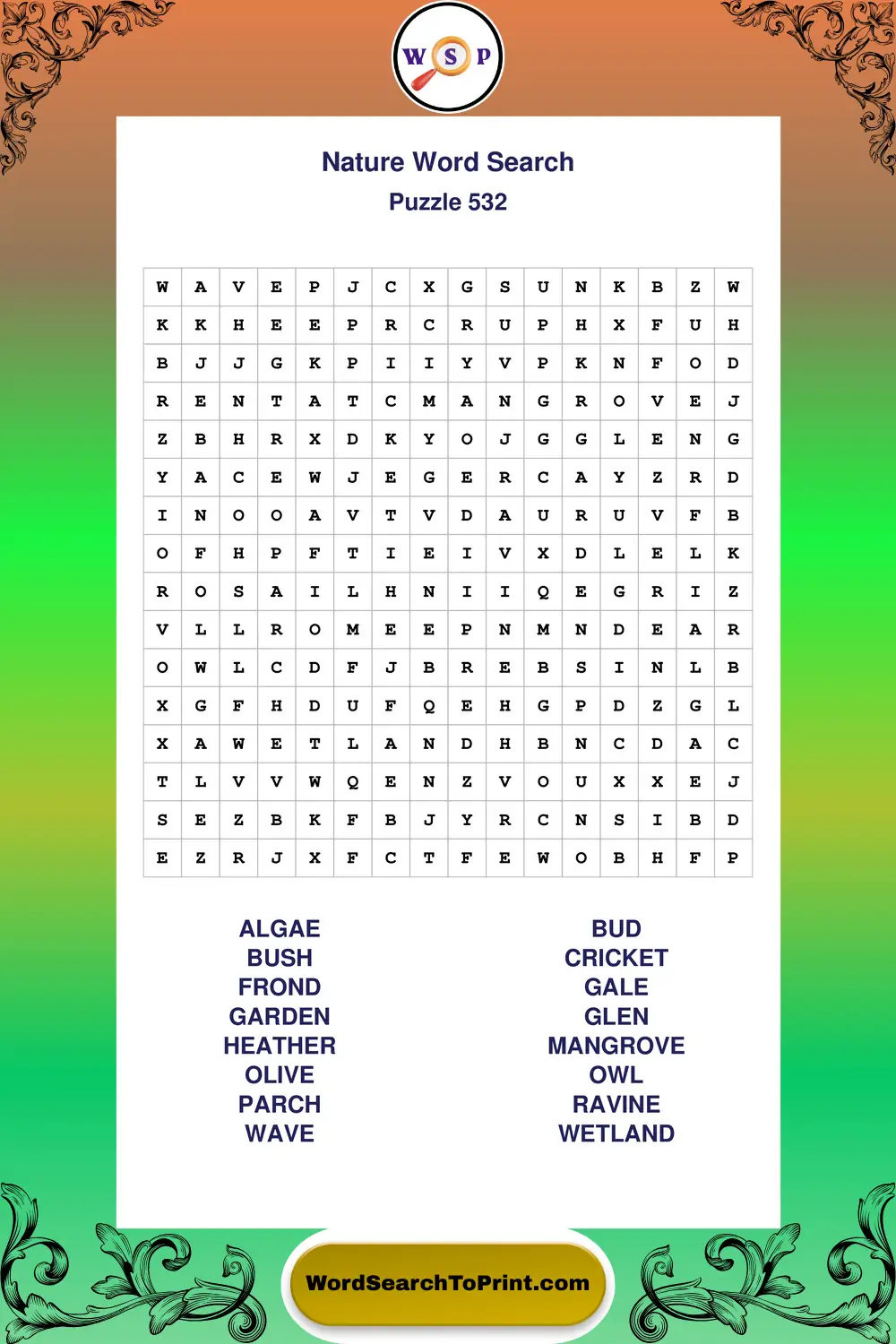 Nature Word Search Puzzle 532